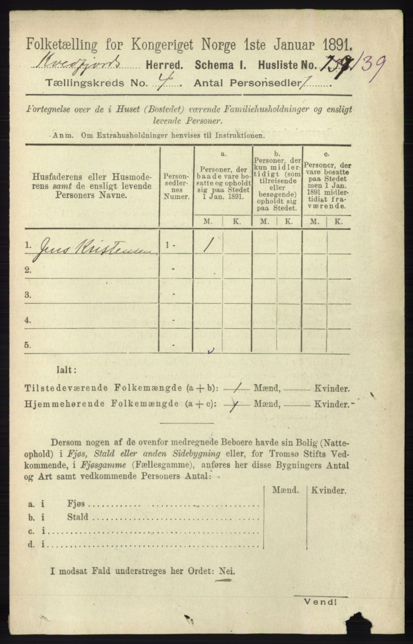 RA, 1891 census for 1911 Kvæfjord, 1891, p. 1889