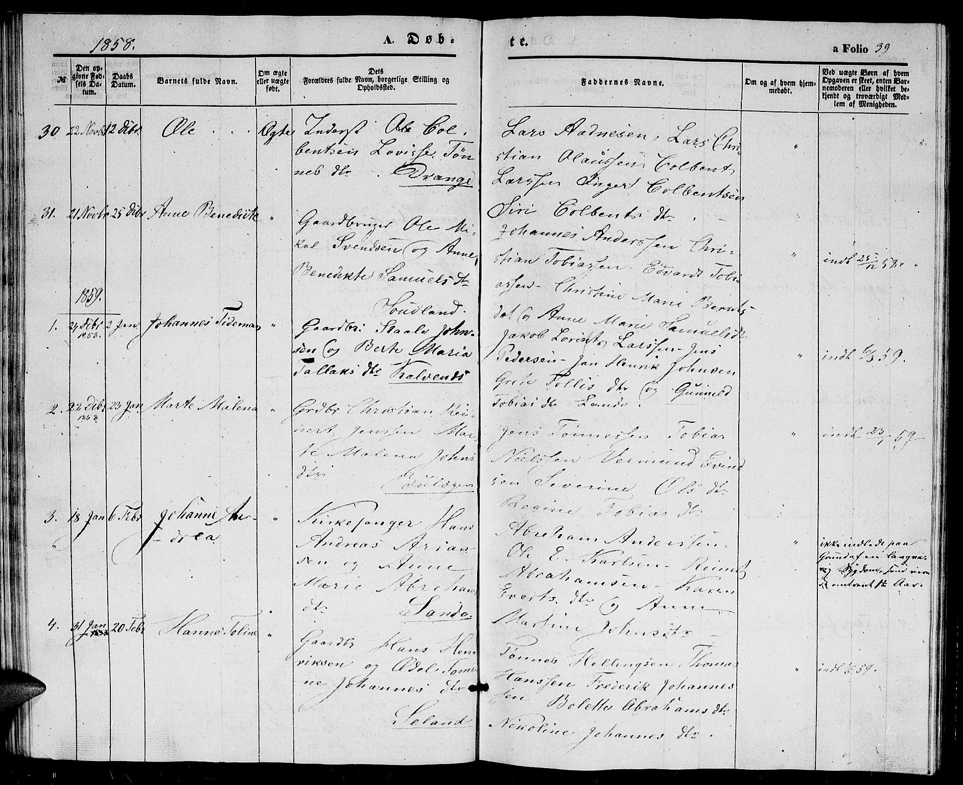 Herad sokneprestkontor, AV/SAK-1111-0018/F/Fb/Fba/L0002: Parish register (copy) no. B 2, 1852-1862, p. 39