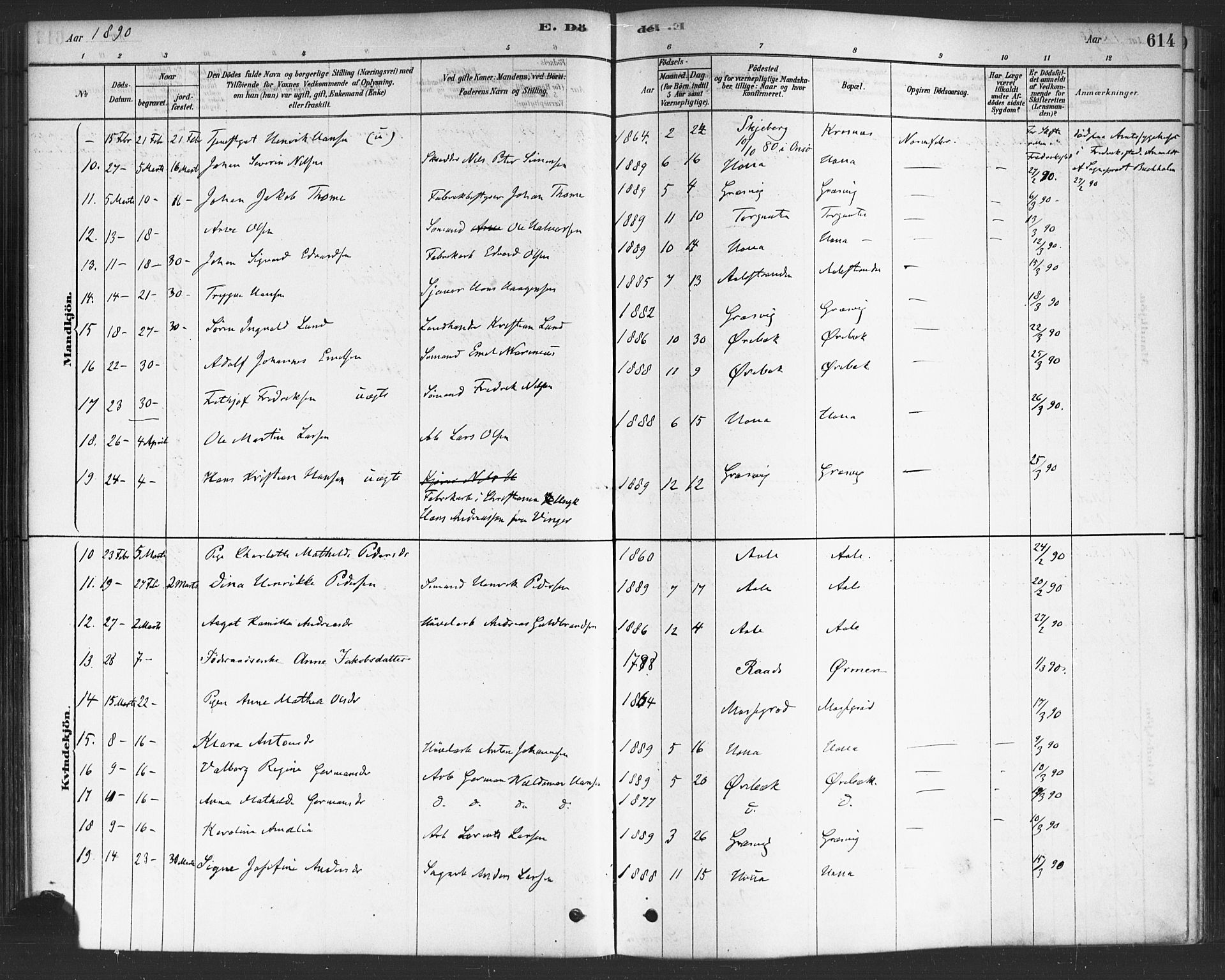 Onsøy prestekontor Kirkebøker, AV/SAO-A-10914/F/Fa/L0006: Parish register (official) no. I 6, 1878-1898, p. 614