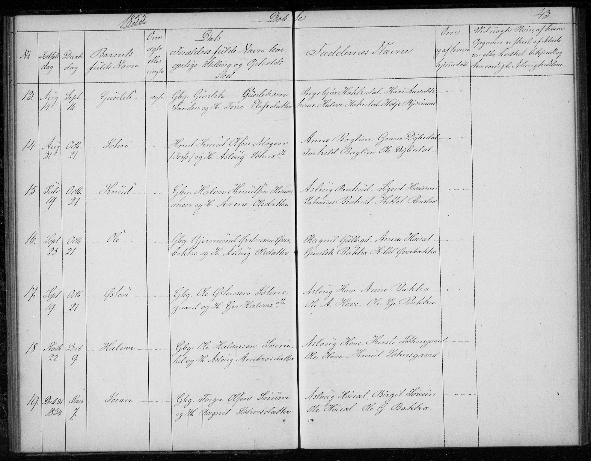 Gransherad kirkebøker, AV/SAKO-A-267/F/Fb/L0003: Parish register (official) no. II 3, 1844-1859, p. 43