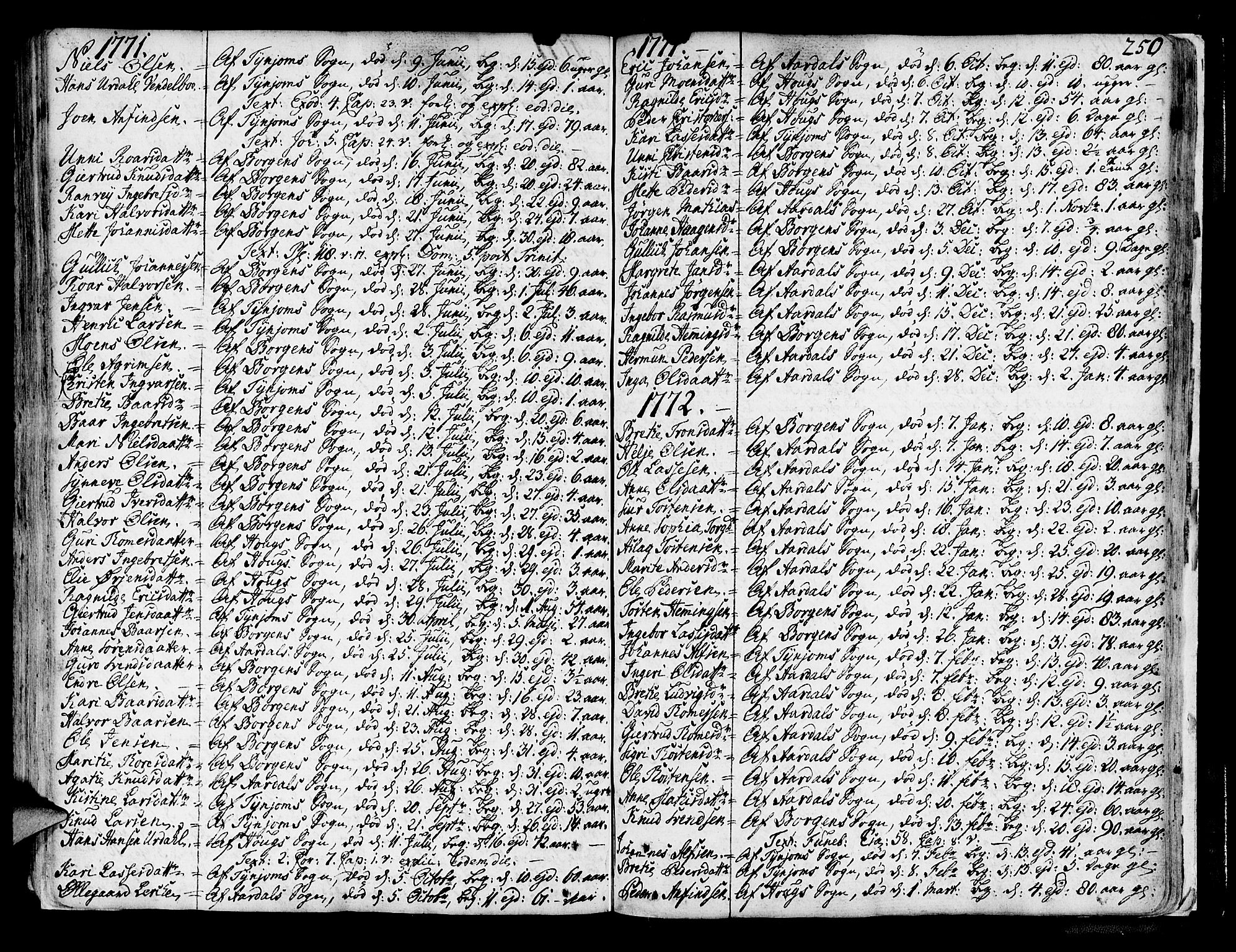 Lærdal sokneprestembete, AV/SAB-A-81201: Parish register (official) no. A 2, 1752-1782, p. 250