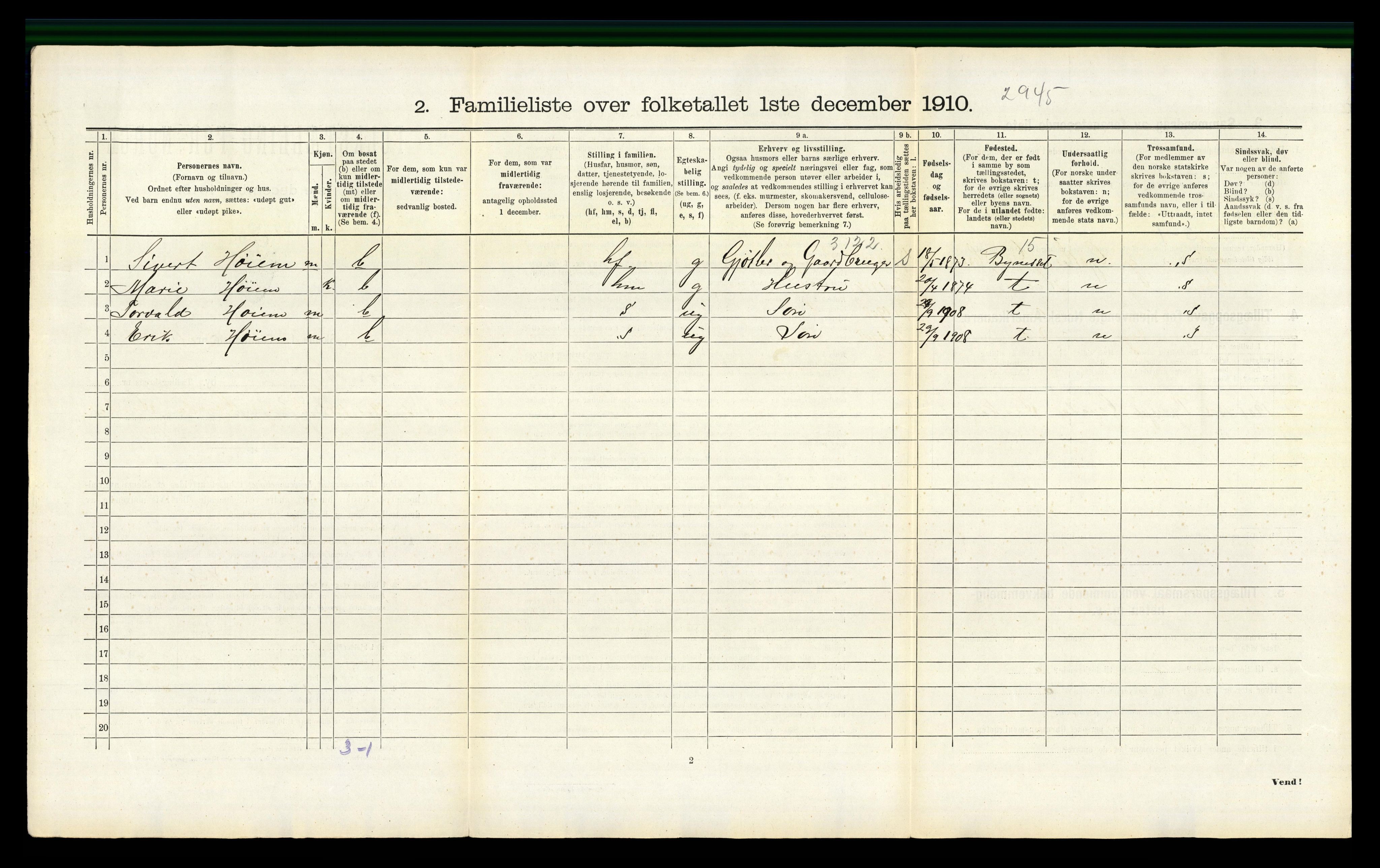 RA, 1910 census for Trondheim, 1910, p. 326