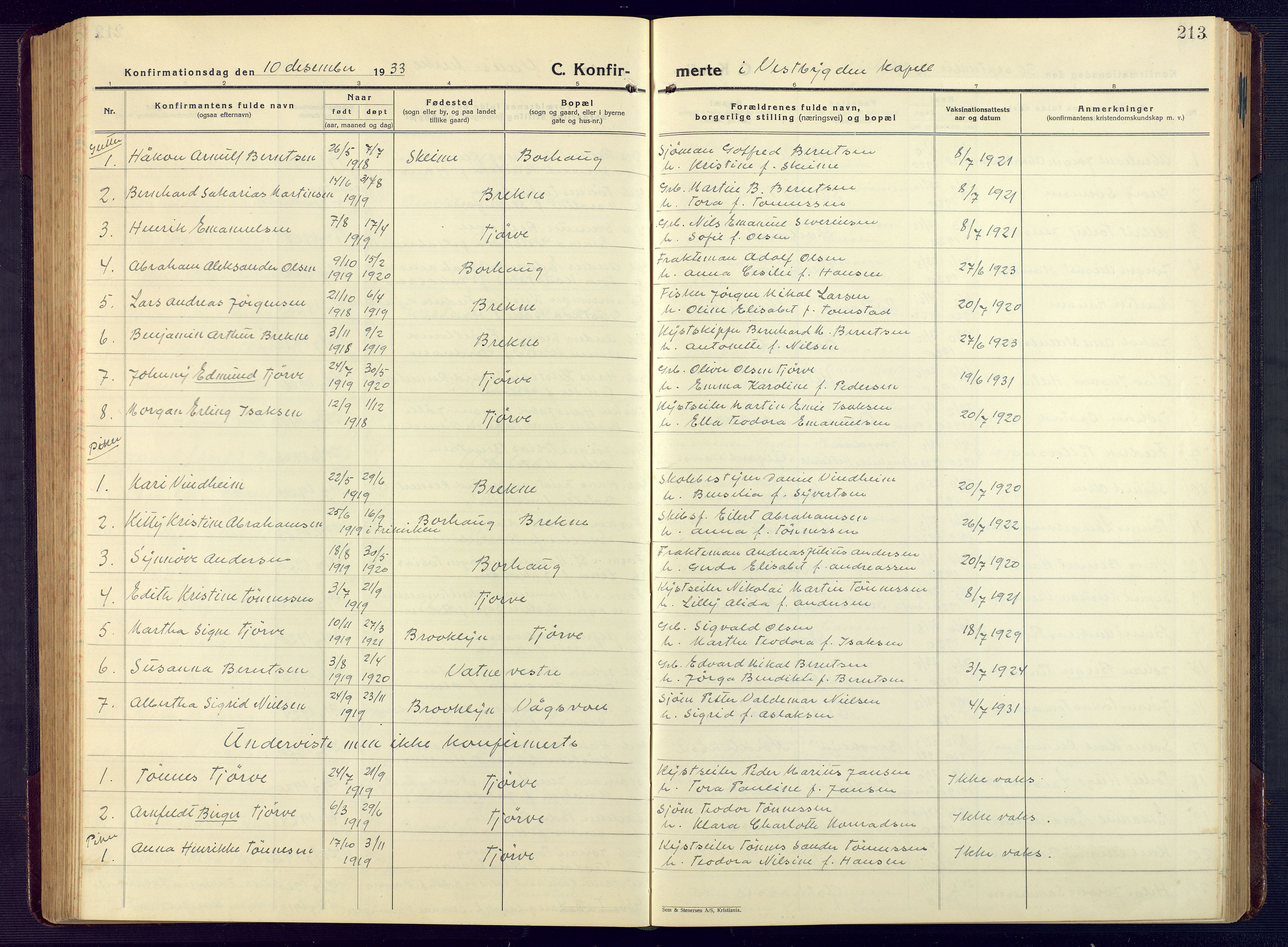 Lista sokneprestkontor, AV/SAK-1111-0027/F/Fb/L0006: Parish register (copy) no. B 6, 1924-1947, p. 213