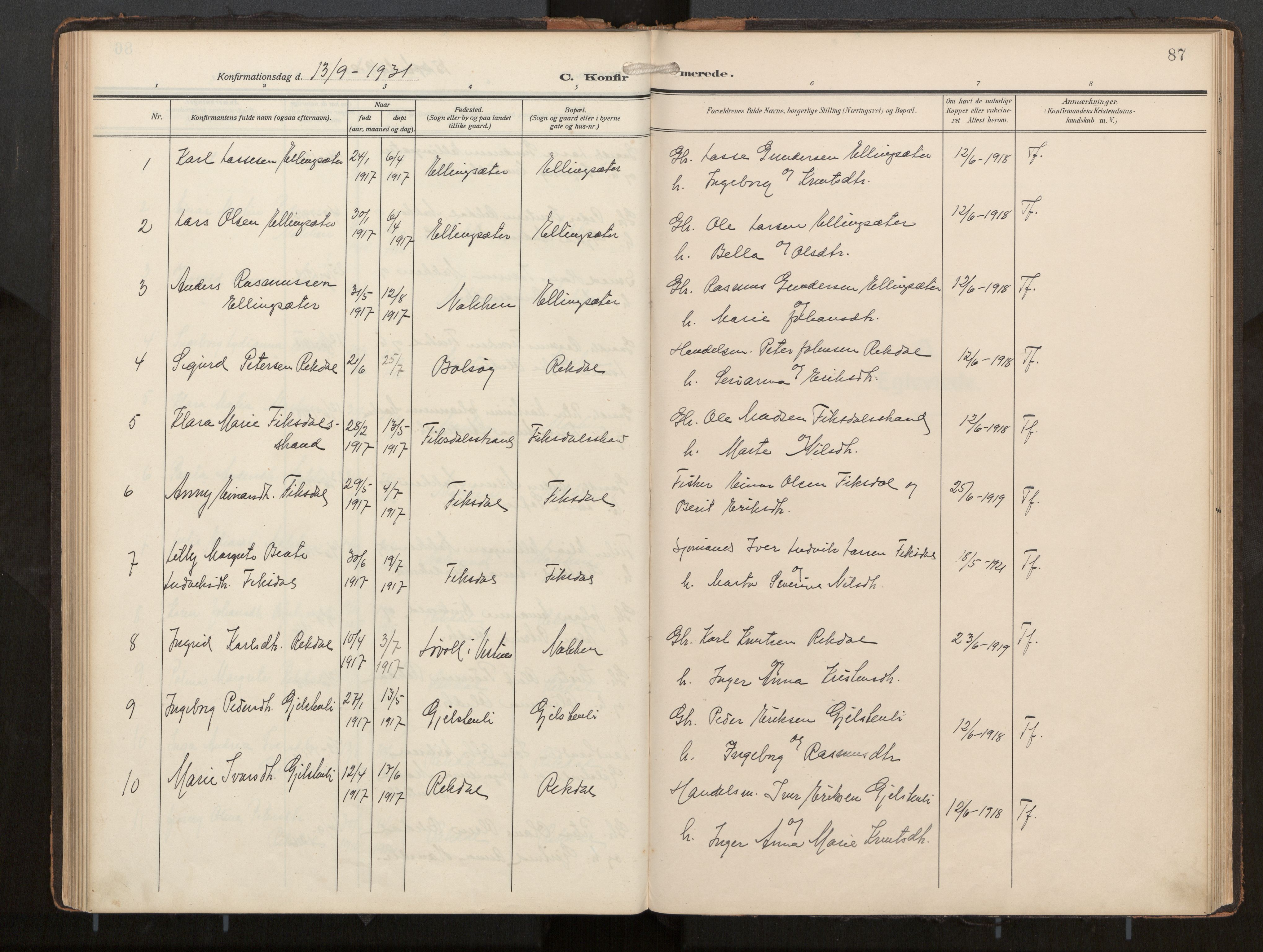 Ministerialprotokoller, klokkerbøker og fødselsregistre - Møre og Romsdal, AV/SAT-A-1454/540/L0540b: Parish register (official) no. 540A03, 1909-1932, p. 87