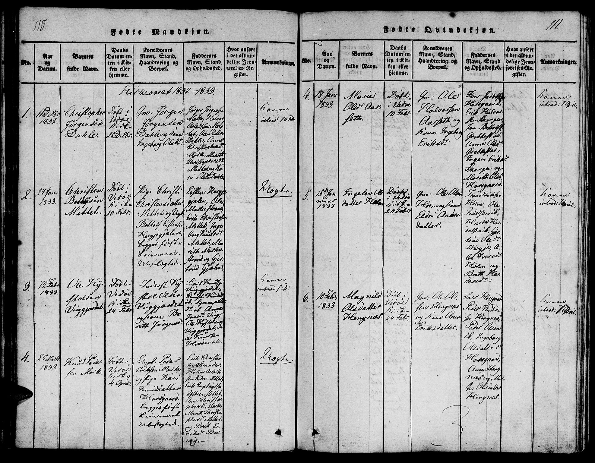 Ministerialprotokoller, klokkerbøker og fødselsregistre - Møre og Romsdal, SAT/A-1454/547/L0602: Parish register (official) no. 547A04, 1818-1845, p. 110-111