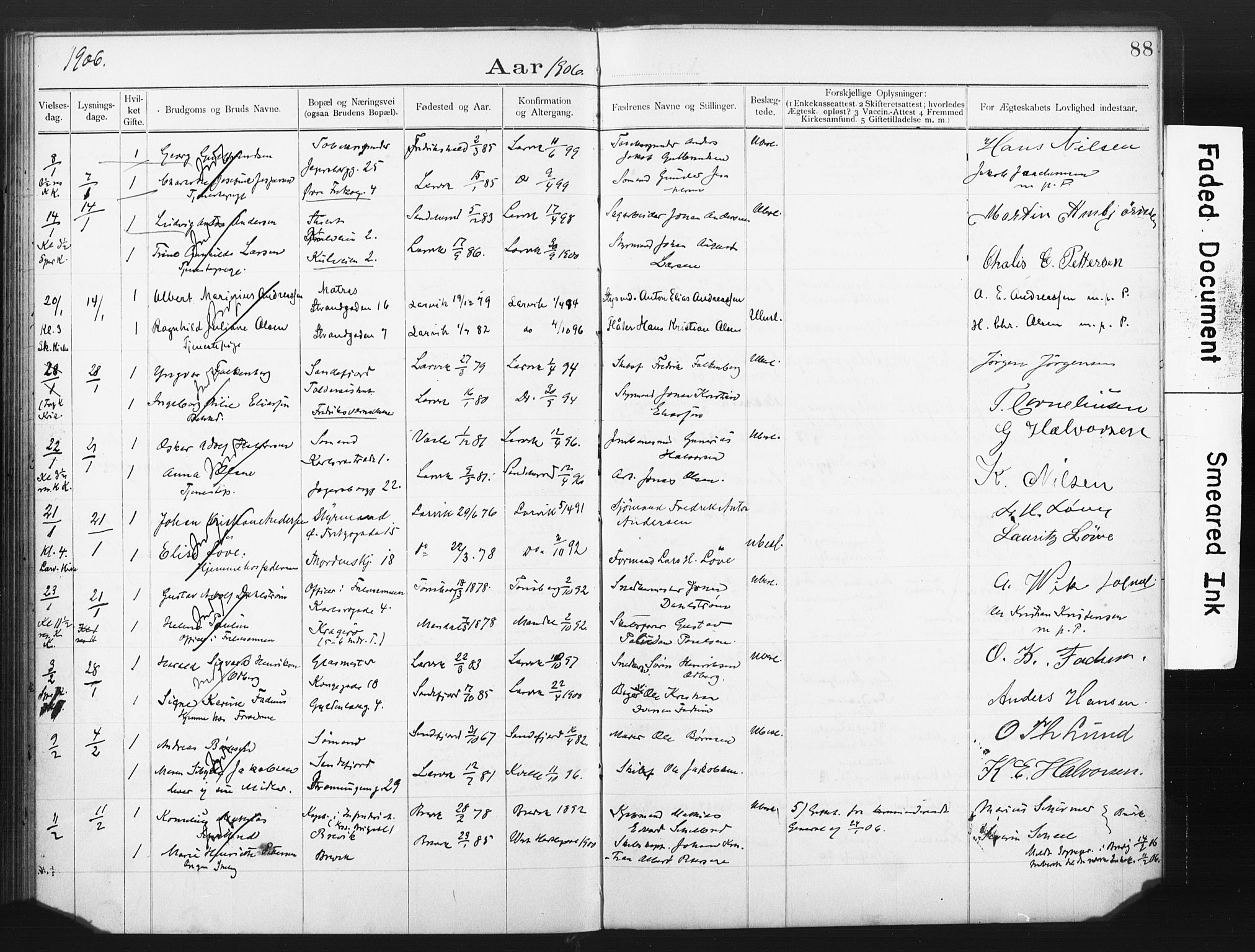 Larvik kirkebøker, AV/SAKO-A-352/H/Ha/L0002: Banns register no. 2, 1892-1907, p. 88