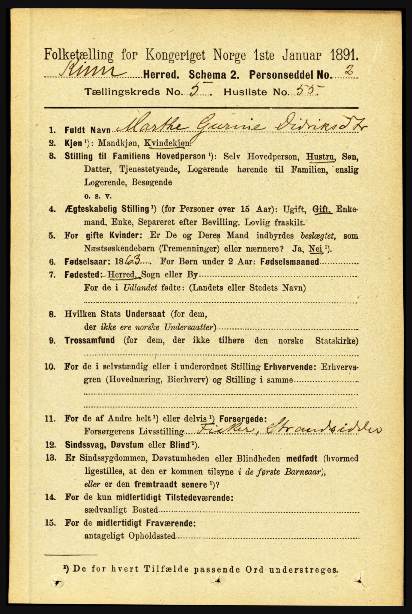 RA, 1891 census for 1437 Kinn, 1891, p. 2118