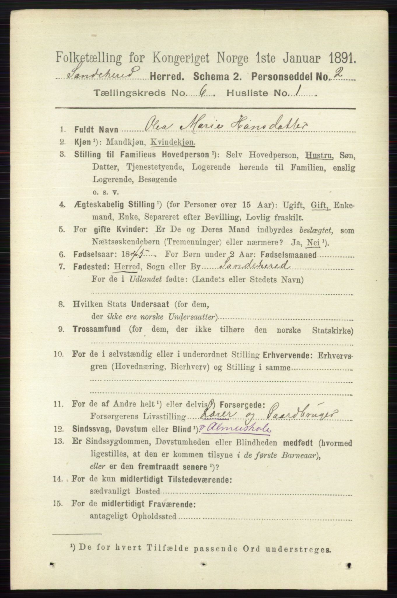 RA, 1891 census for 0724 Sandeherred, 1891, p. 3513