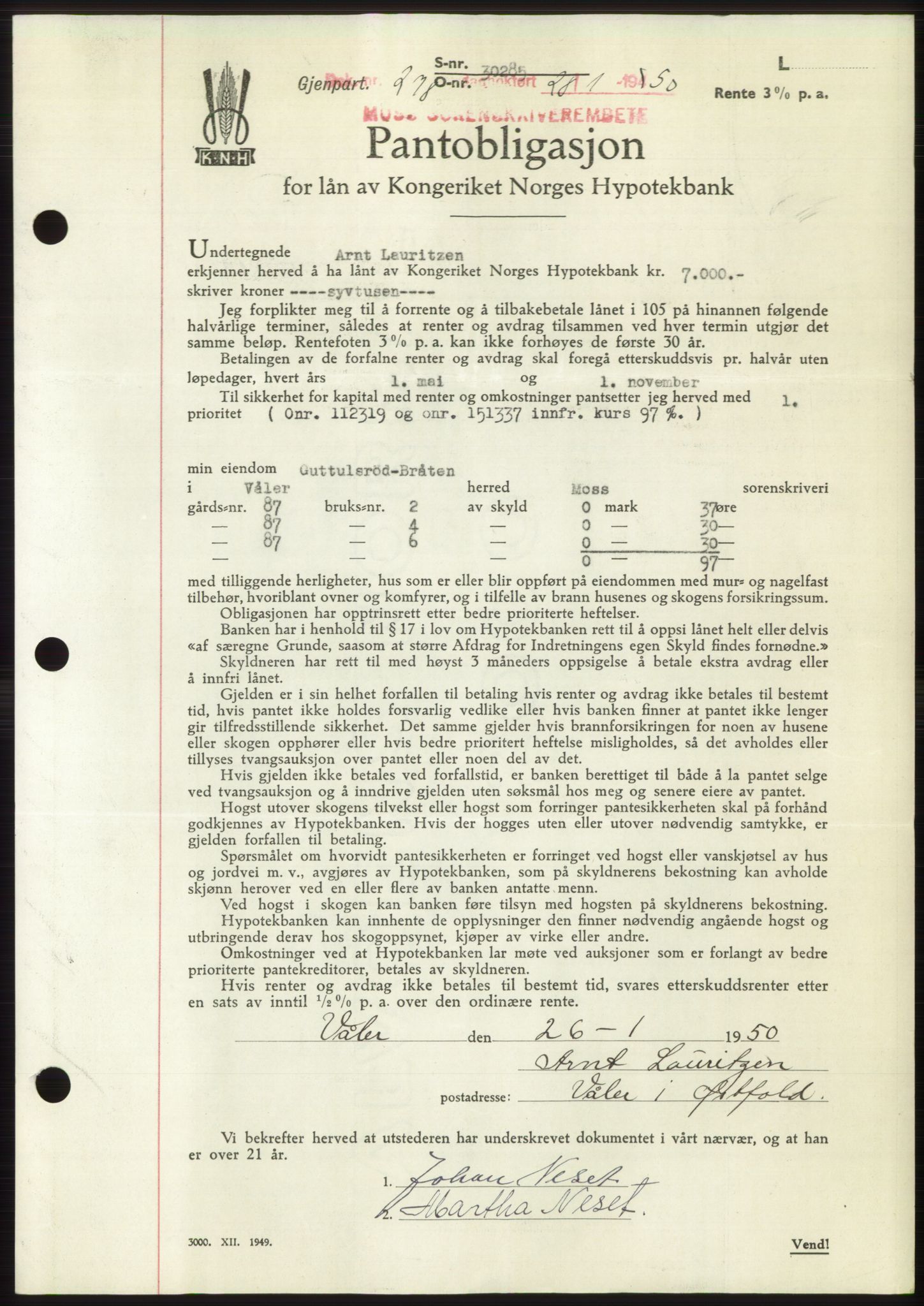 Moss sorenskriveri, SAO/A-10168: Mortgage book no. B23, 1949-1950, Diary no: : 278/1950