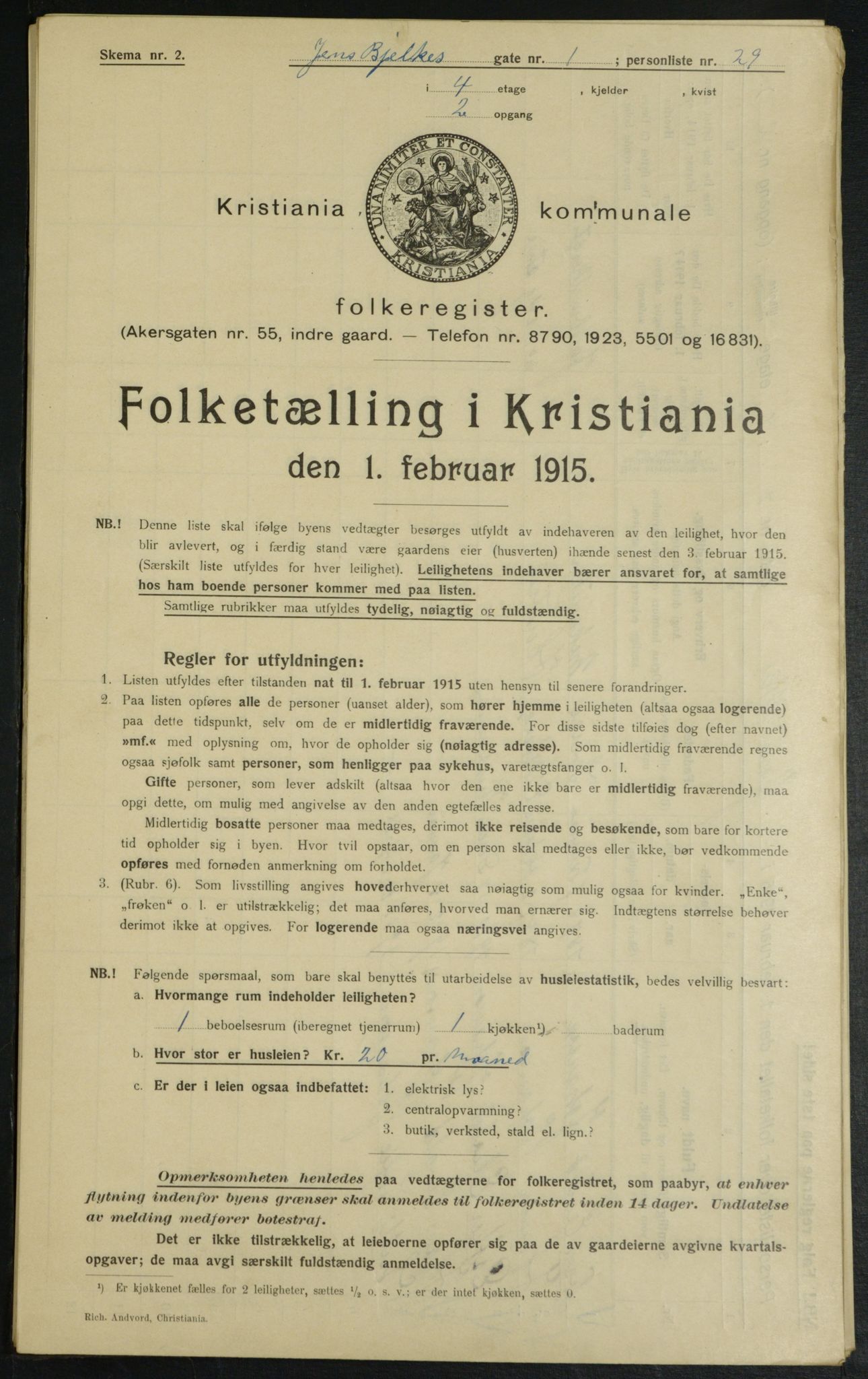 OBA, Municipal Census 1915 for Kristiania, 1915, p. 45002