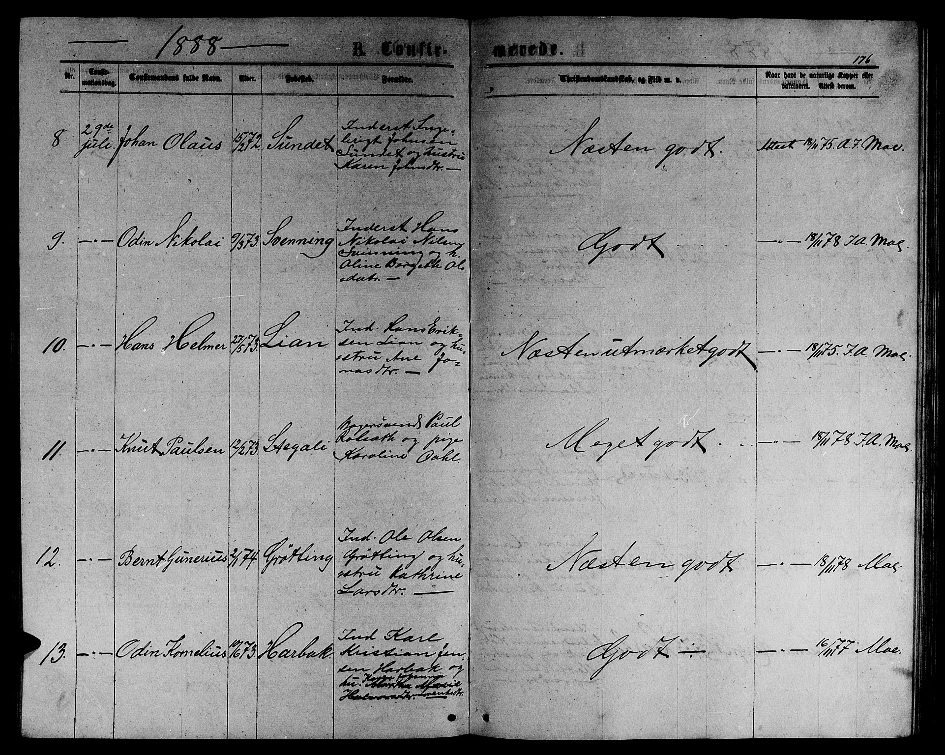 Ministerialprotokoller, klokkerbøker og fødselsregistre - Sør-Trøndelag, AV/SAT-A-1456/656/L0695: Parish register (copy) no. 656C01, 1867-1889, p. 176