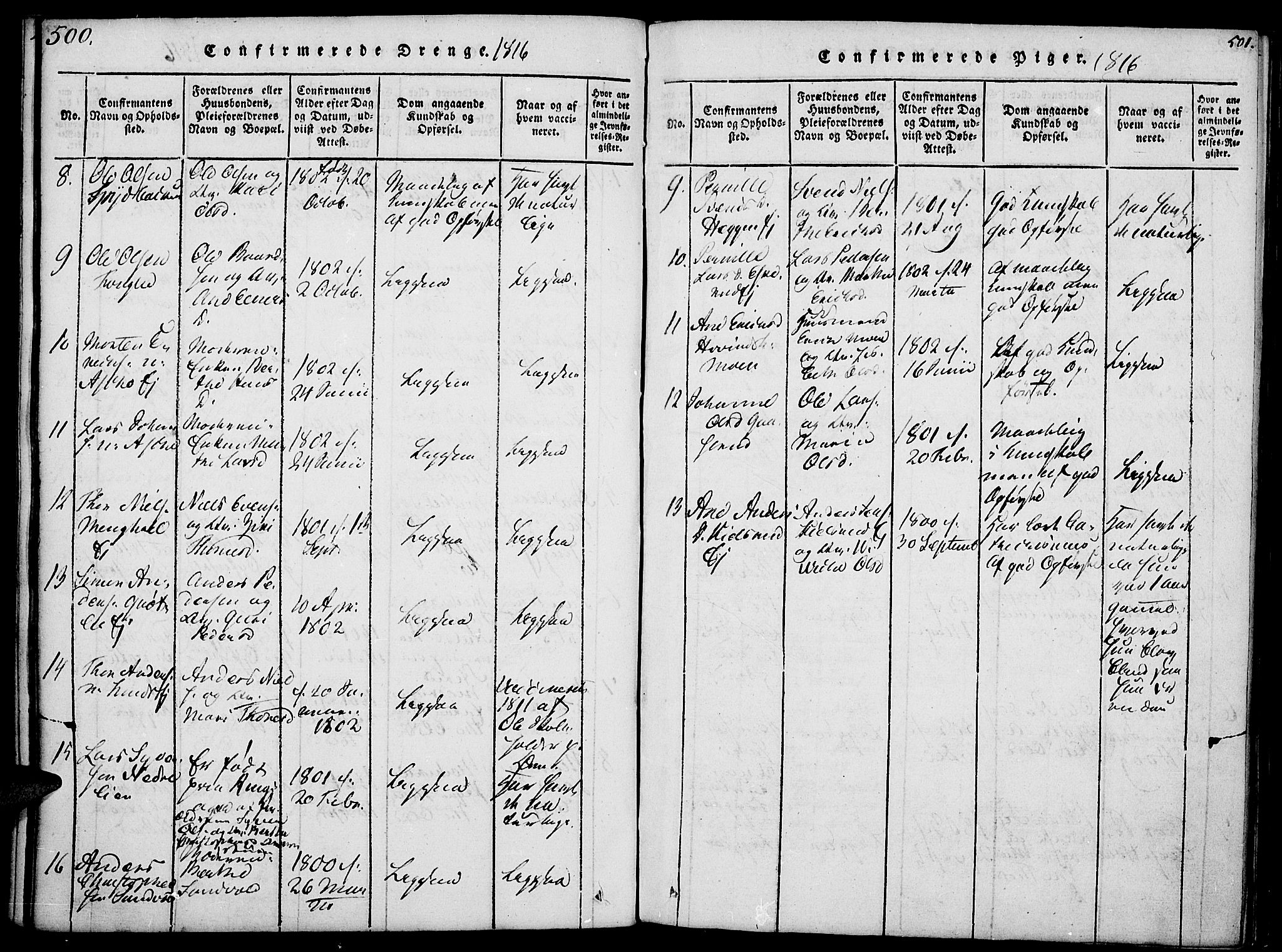 Nes prestekontor, Hedmark, AV/SAH-PREST-020/K/Ka/L0002: Parish register (official) no. 2, 1813-1827, p. 500-501