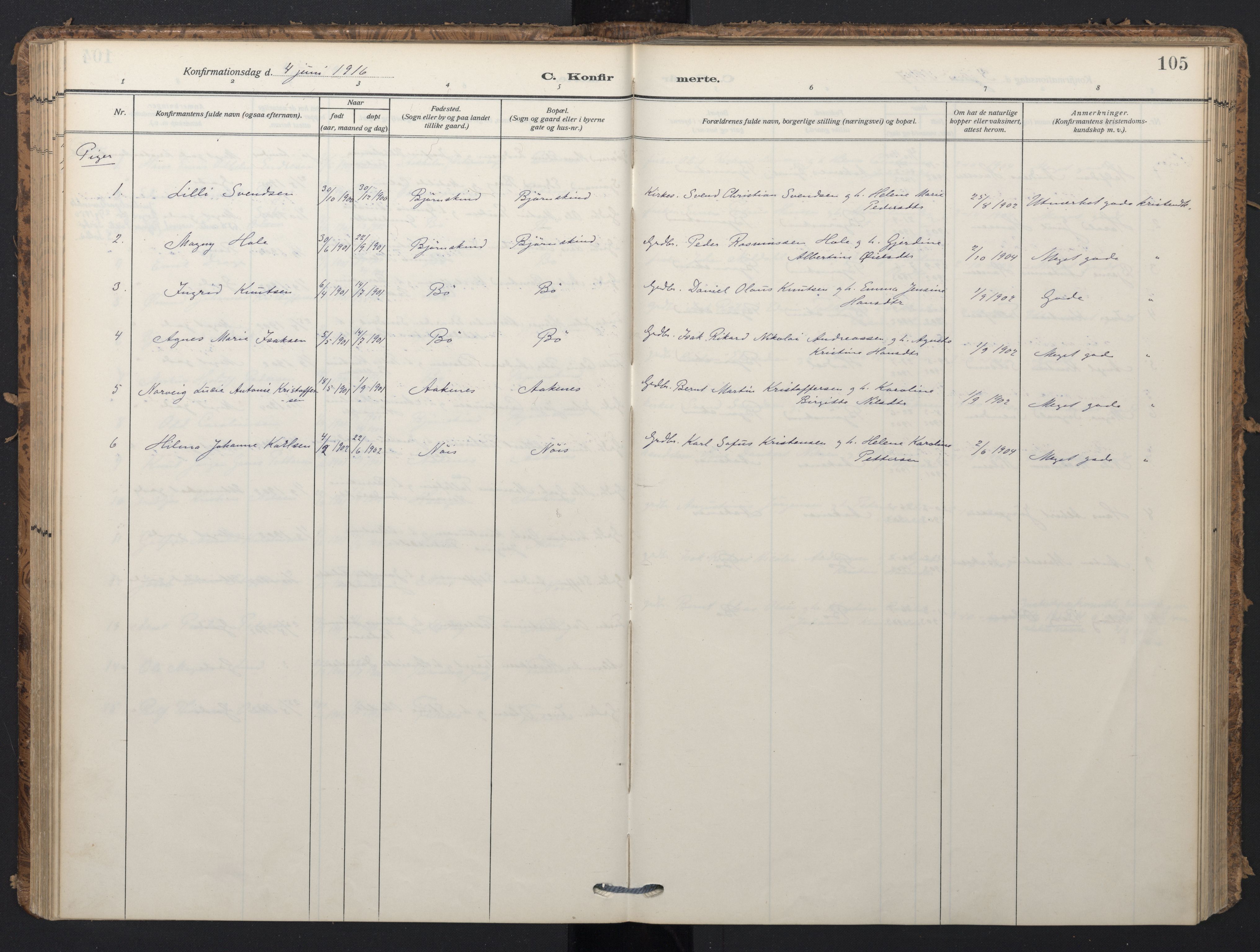 Ministerialprotokoller, klokkerbøker og fødselsregistre - Nordland, AV/SAT-A-1459/898/L1423: Parish register (official) no. 898A03, 1909-1928, p. 105