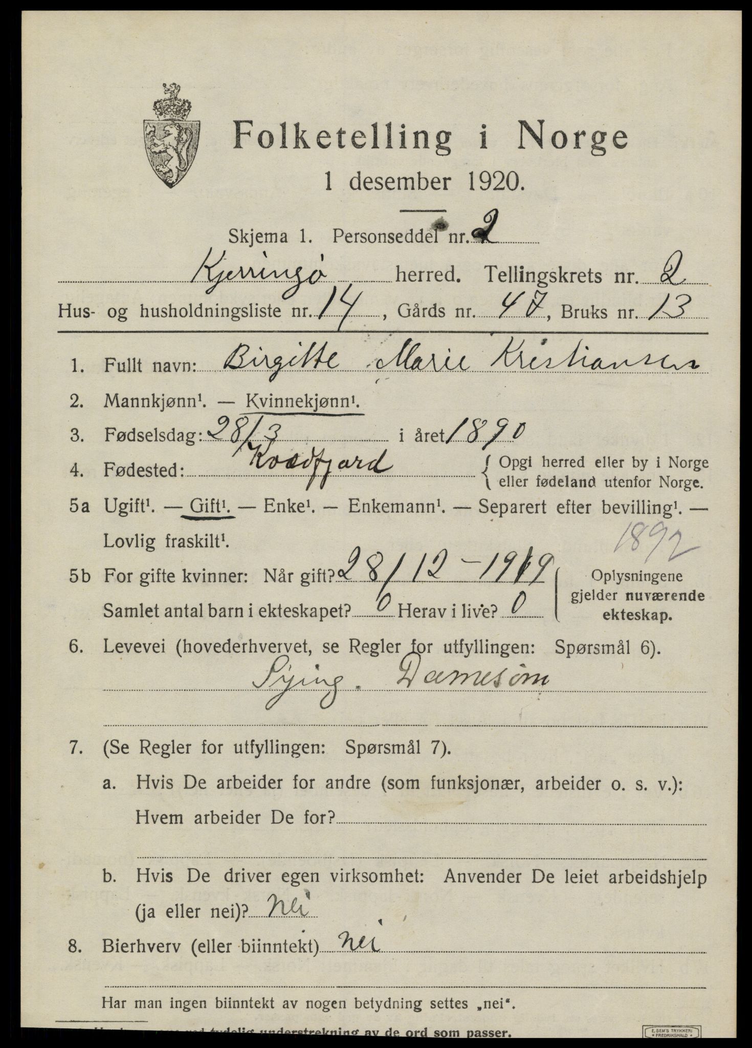 SAT, 1920 census for Kjerringøy, 1920, p. 1015