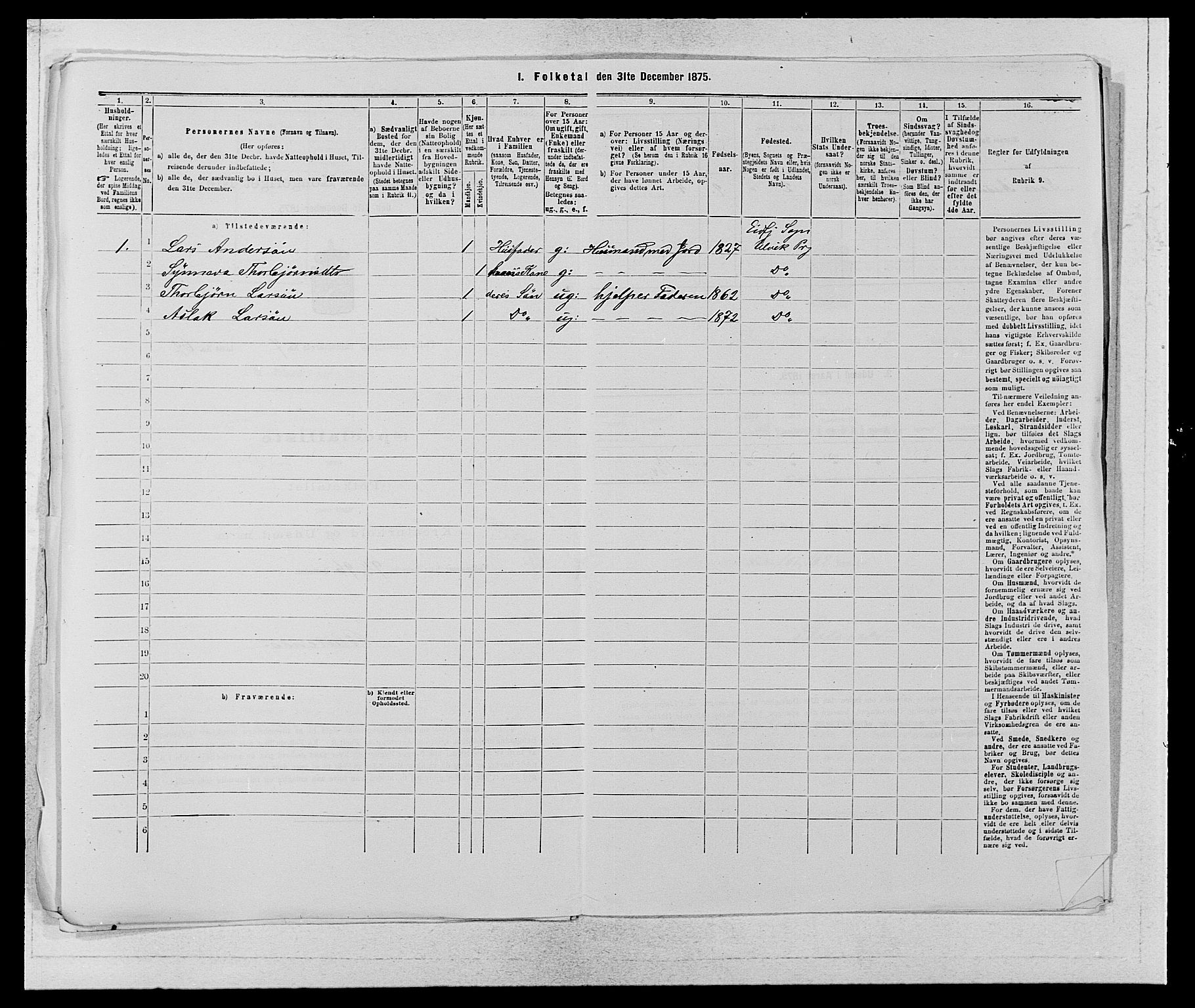 SAB, 1875 census for 1233P Ulvik, 1875, p. 1270