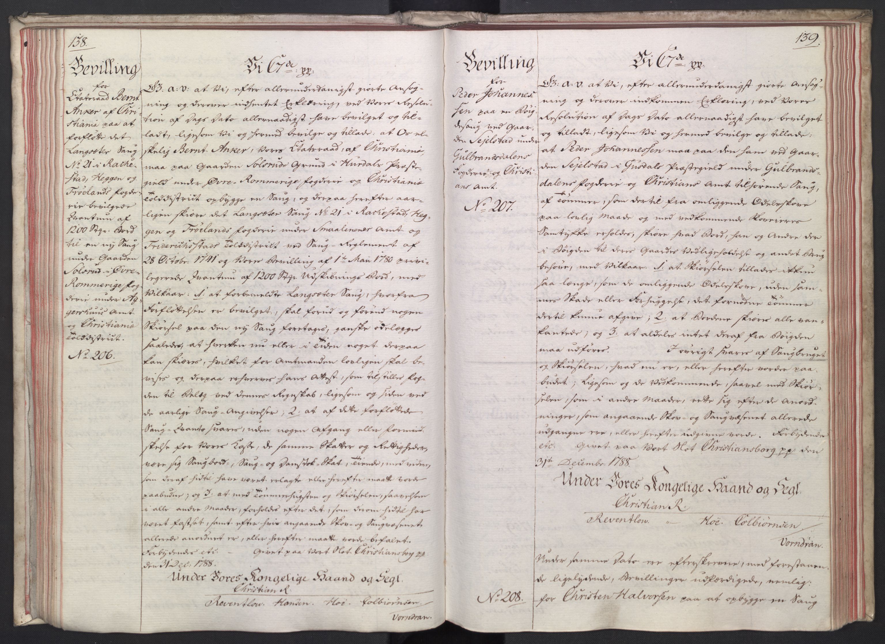 Rentekammeret, Kammerkanselliet, RA/EA-3111/G/Gg/Gga/L0014: Norsk ekspedisjonsprotokoll med register (merket RK 53.14), 1787-1790, p. 138-139
