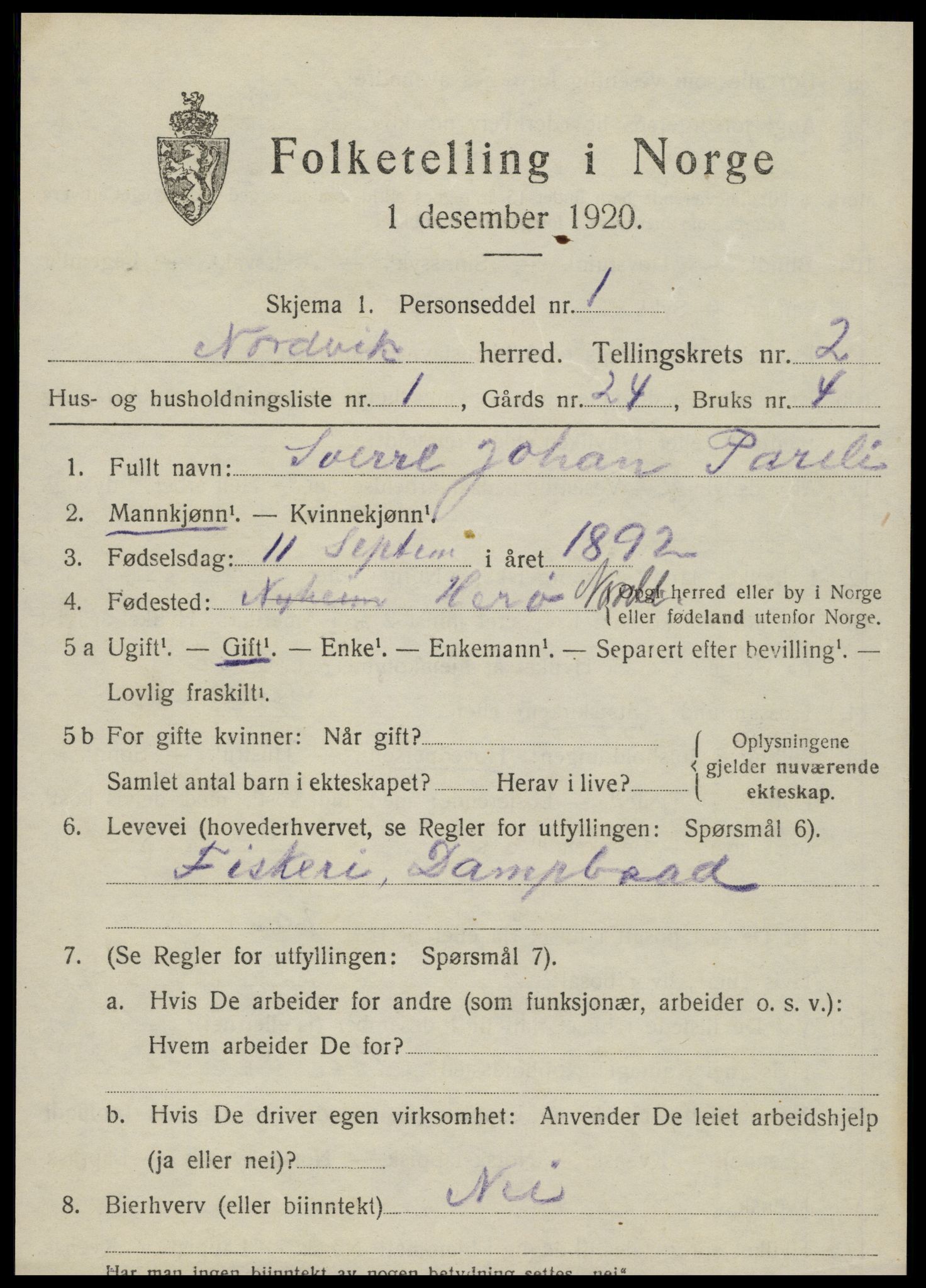 SAT, 1920 census for Nordvik, 1920, p. 1040