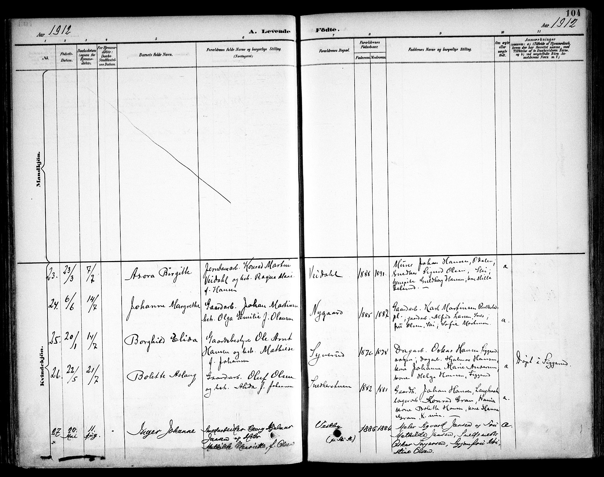 Kråkstad prestekontor Kirkebøker, AV/SAO-A-10125a/F/Fb/L0002: Parish register (official) no. II 2, 1893-1917, p. 104