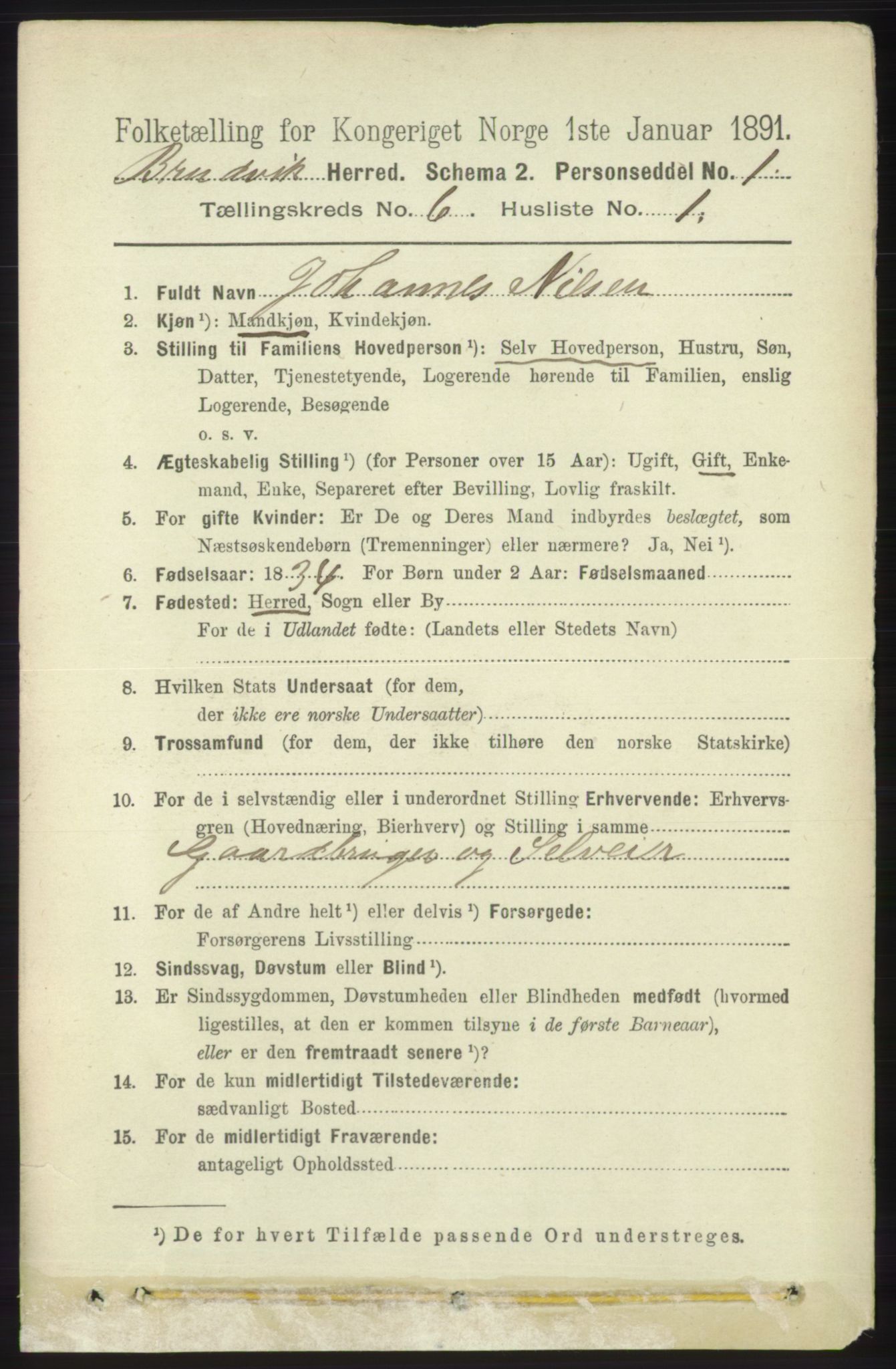 RA, 1891 census for 1251 Bruvik, 1891, p. 1764