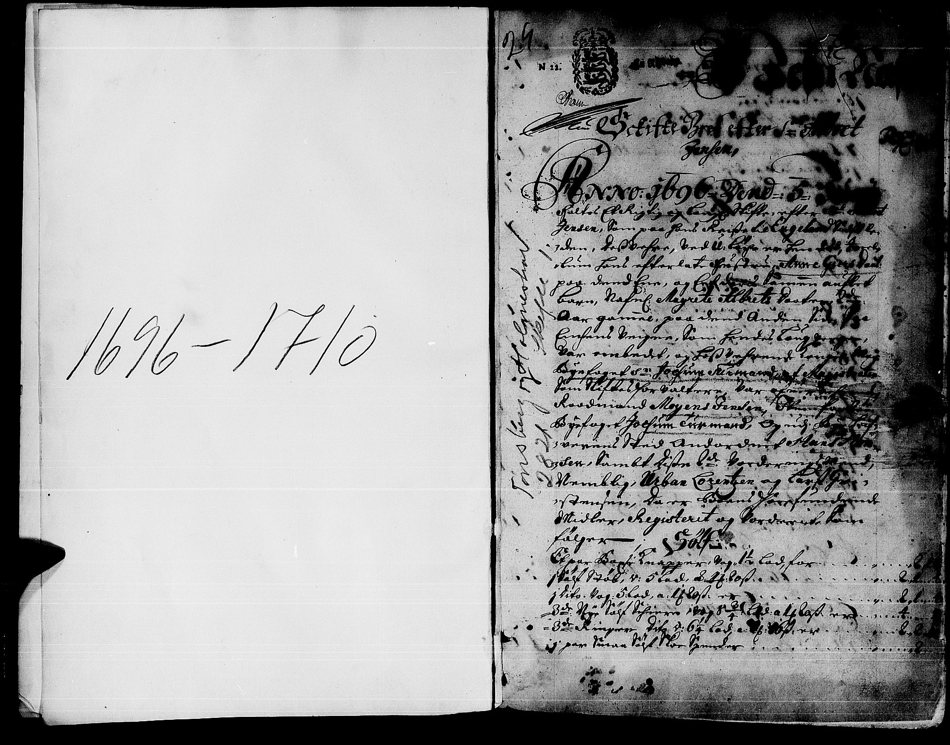 Tønsberg byfogd, AV/SAKO-A-224/H/Hb/L0001: Skifteprotokoll, 1696-1710, p. 0b-1a