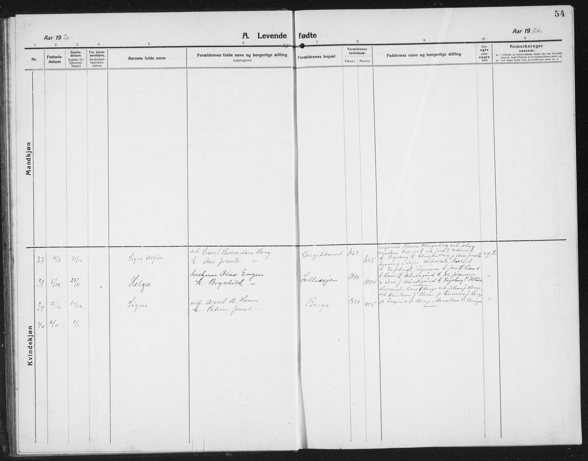 Ministerialprotokoller, klokkerbøker og fødselsregistre - Sør-Trøndelag, SAT/A-1456/695/L1158: Parish register (copy) no. 695C09, 1913-1940, p. 54