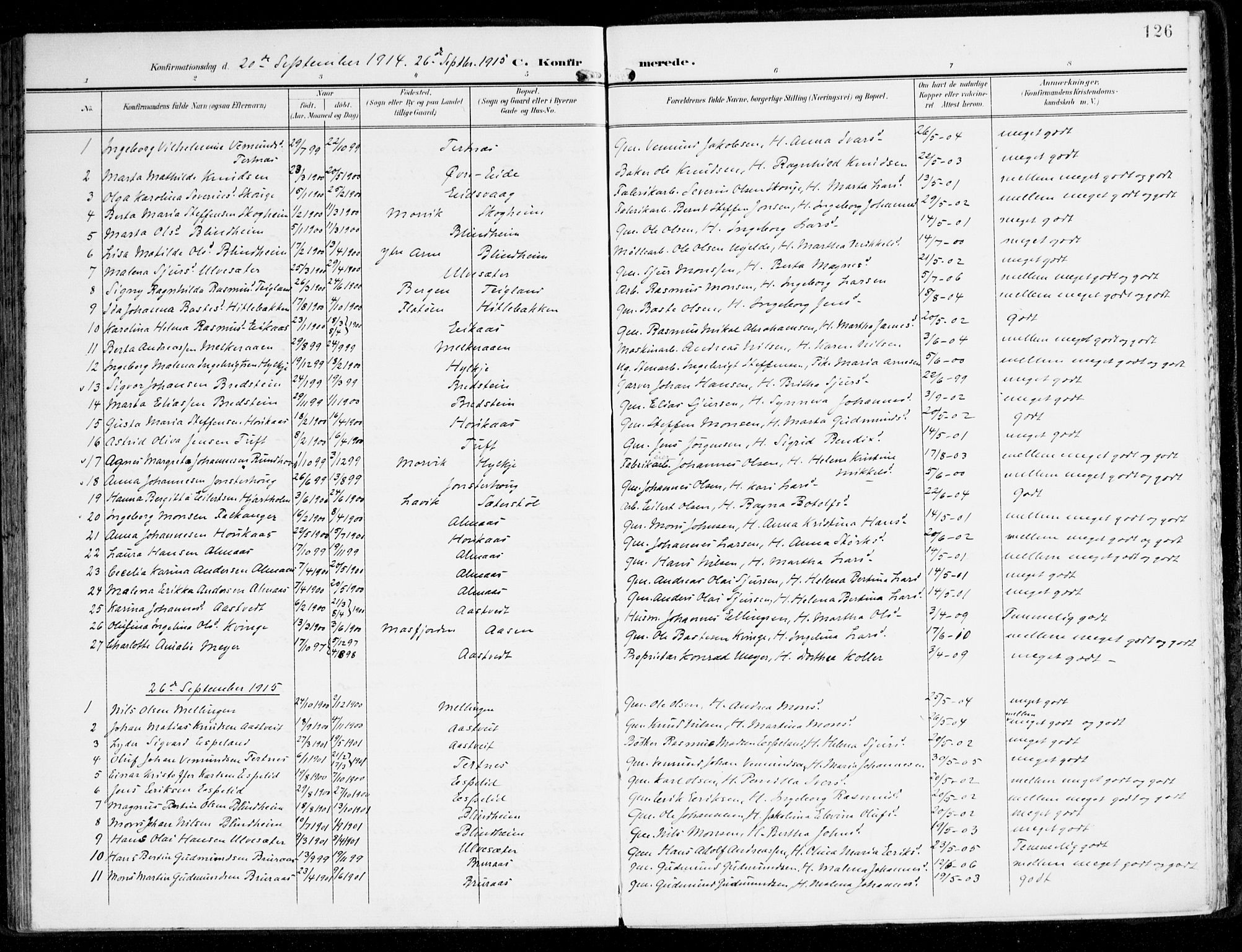 Hamre sokneprestembete, SAB/A-75501/H/Ha/Haa/Haad/L0002: Parish register (official) no. D 2, 1899-1916, p. 126