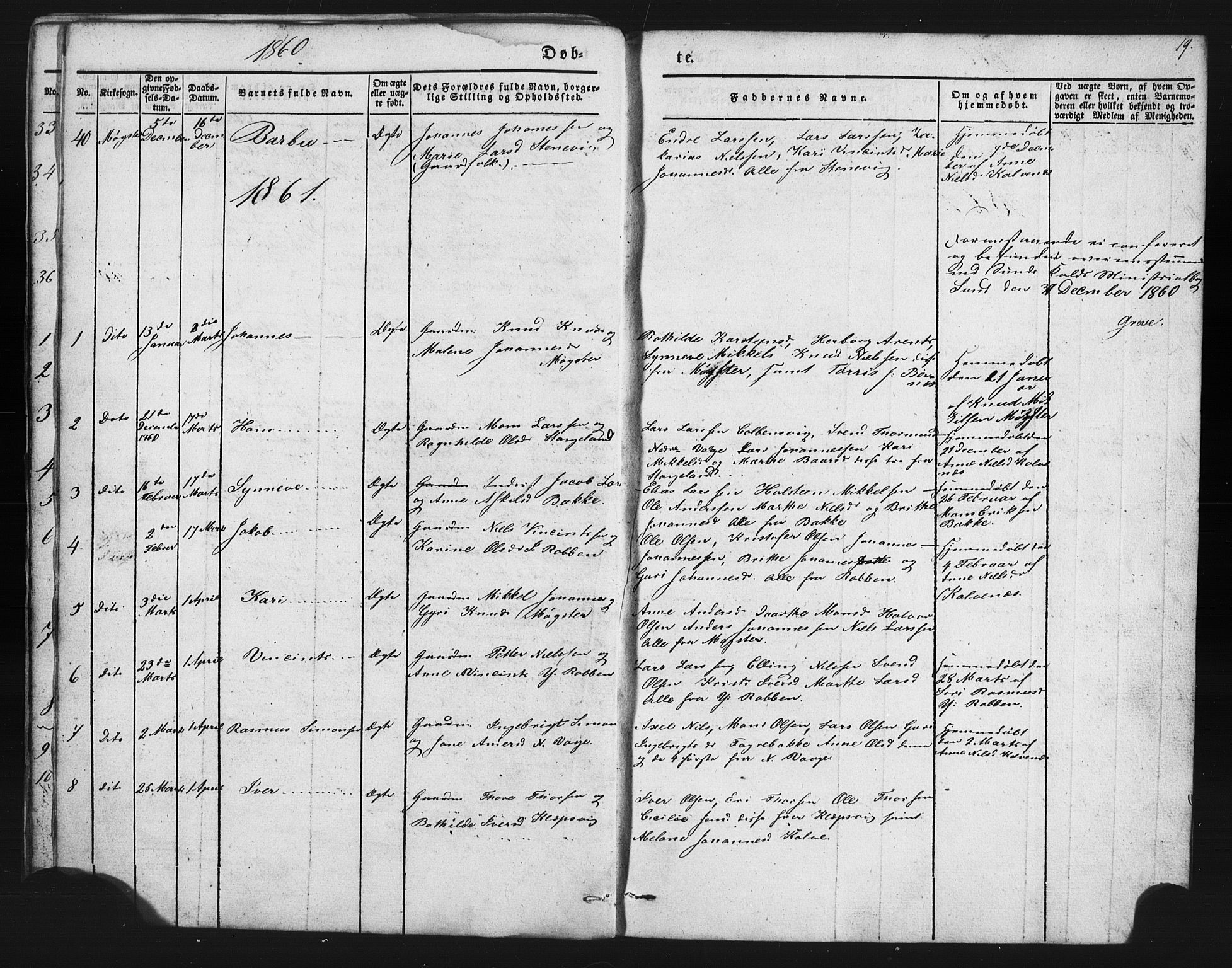 Austevoll Sokneprestembete, SAB/A-74201/H/Hab: Parish register (copy) no. B 1, 1852-1864, p. 19