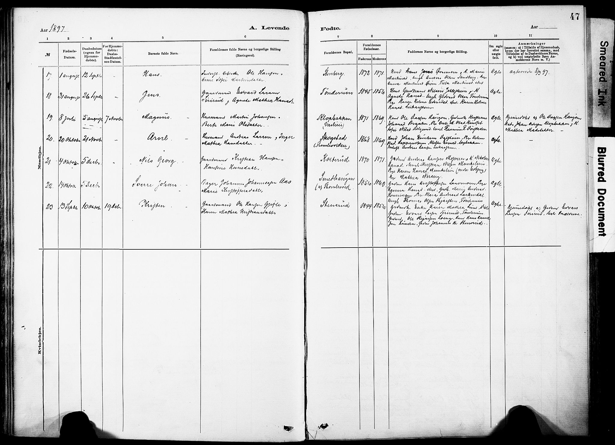Nordre Land prestekontor, SAH/PREST-124/H/Ha/Haa/L0005: Parish register (official) no. 5, 1882-1903, p. 47