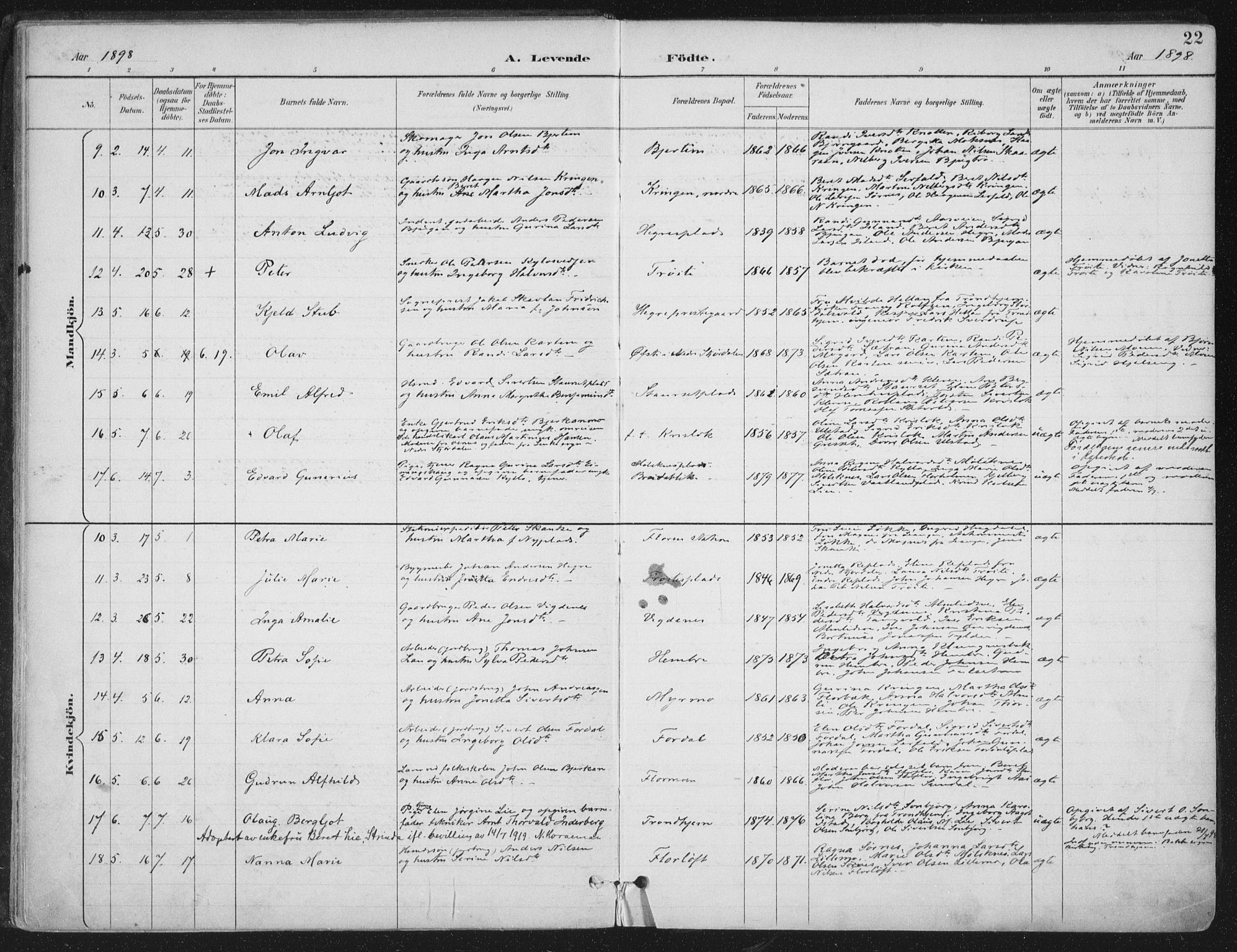 Ministerialprotokoller, klokkerbøker og fødselsregistre - Nord-Trøndelag, SAT/A-1458/703/L0031: Parish register (official) no. 703A04, 1893-1914, p. 22