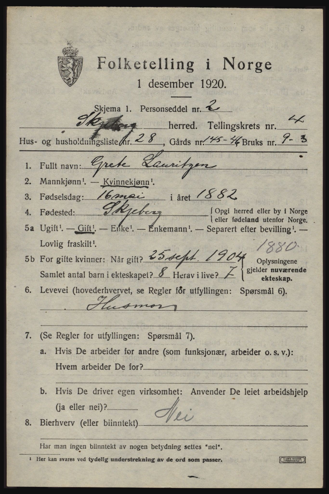 SAO, 1920 census for Skjeberg, 1920, p. 5283