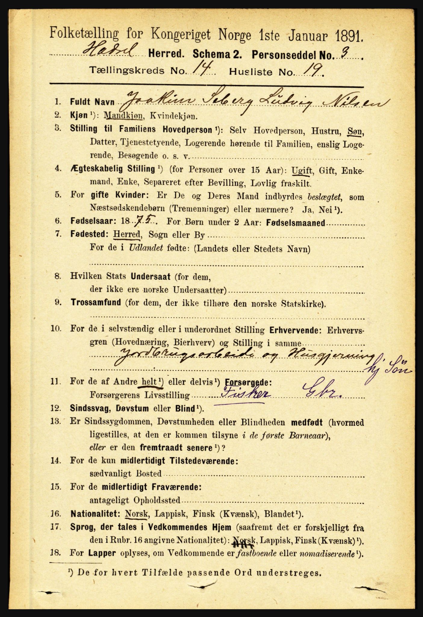 RA, 1891 census for 1866 Hadsel, 1891, p. 6427