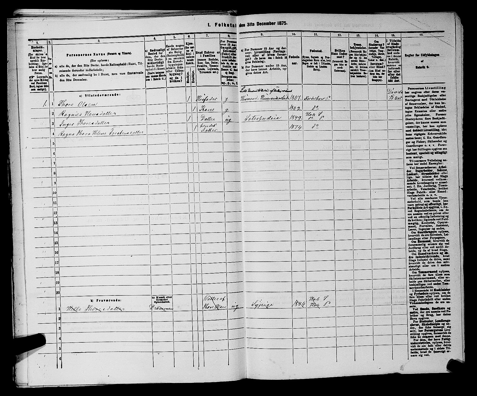 SAKO, 1875 census for 0612P Hole, 1875, p. 854