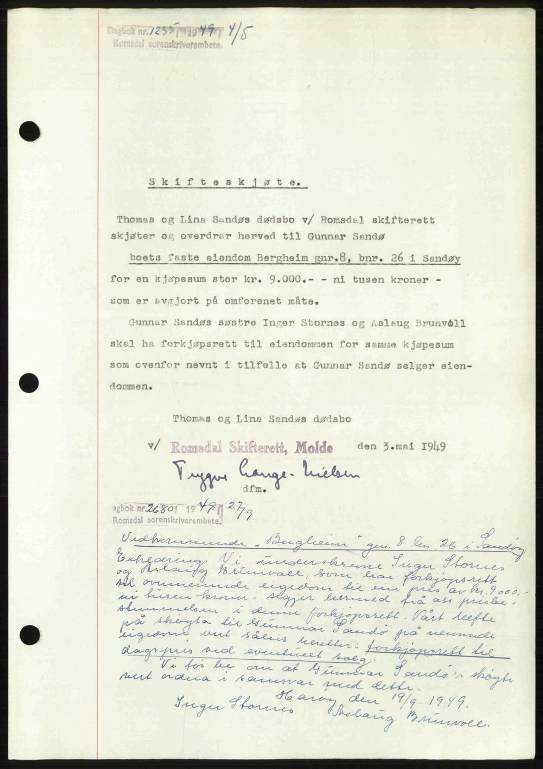 Romsdal sorenskriveri, AV/SAT-A-4149/1/2/2C: Mortgage book no. A29, 1949-1949, Diary no: : 1235/1949