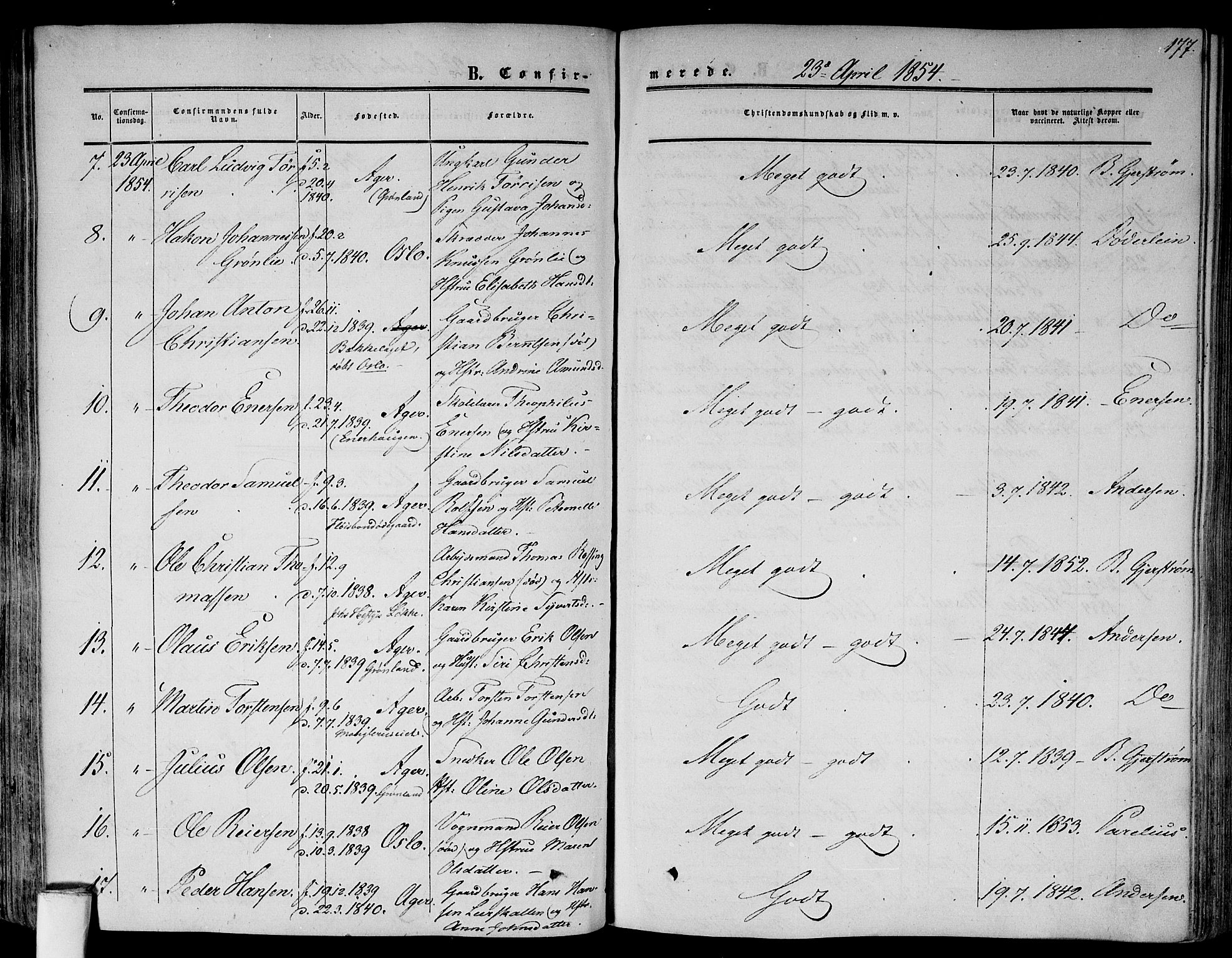 Gamlebyen prestekontor Kirkebøker, AV/SAO-A-10884/F/Fa/L0004: Parish register (official) no. 4, 1850-1857, p. 177