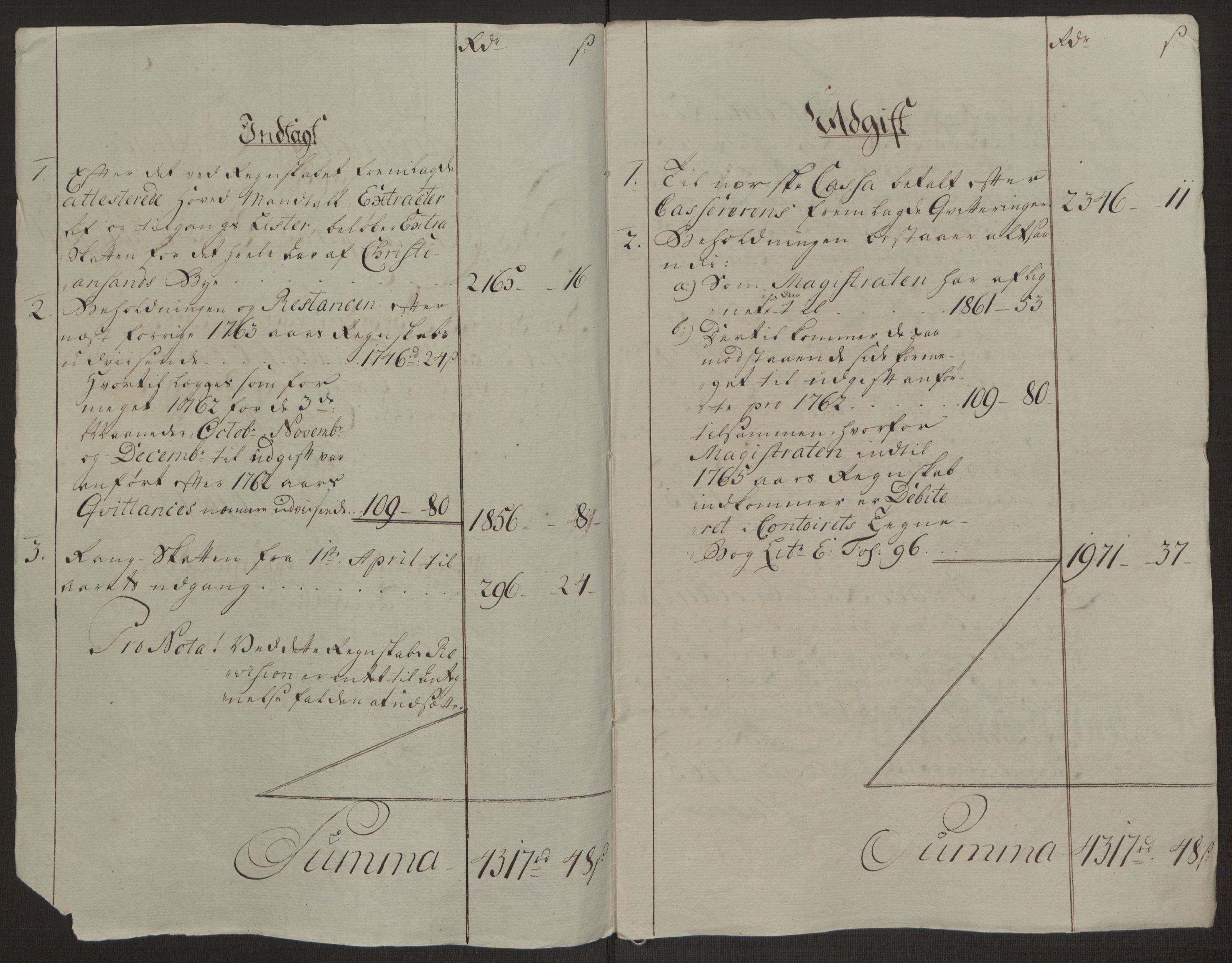 Rentekammeret inntil 1814, Reviderte regnskaper, Byregnskaper, AV/RA-EA-4066/R/Rm/L0265/0001: [M6] Kontribusjonsregnskap / Ekstraskatt, 1762-1764, p. 188