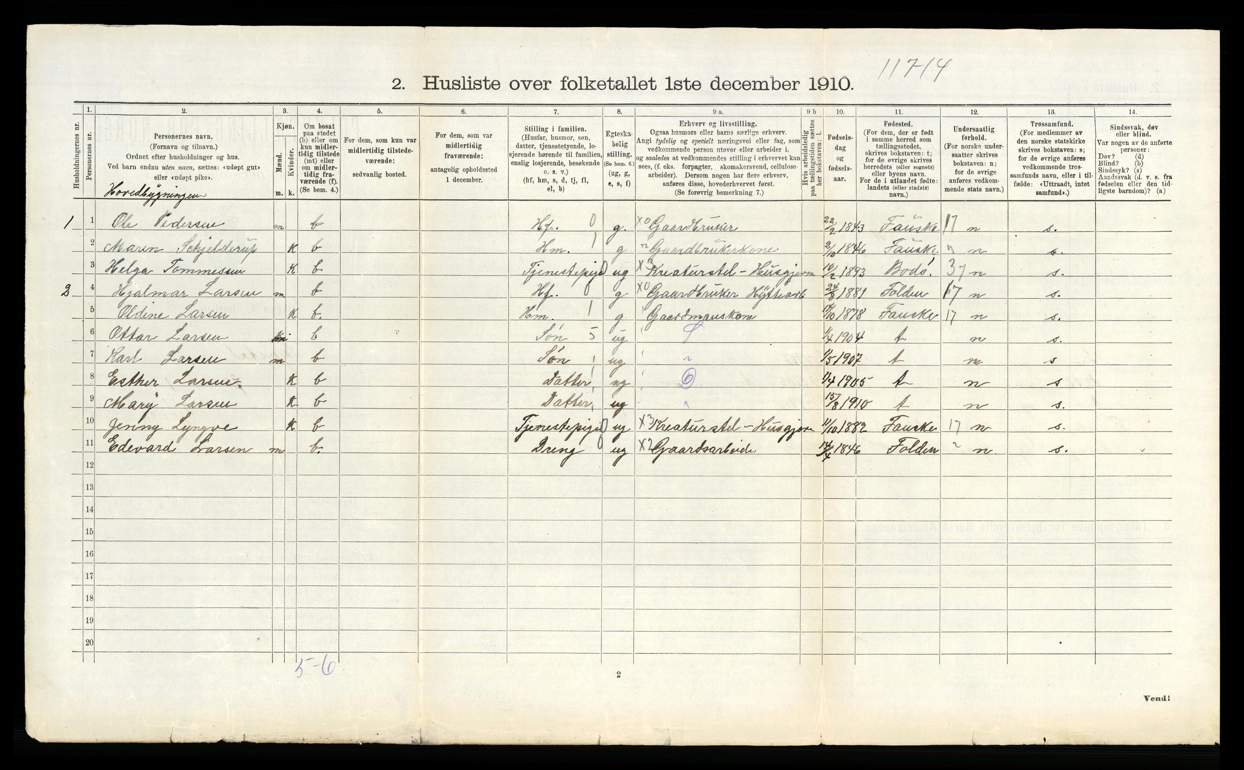 RA, 1910 census for Skjerstad, 1910, p. 1110