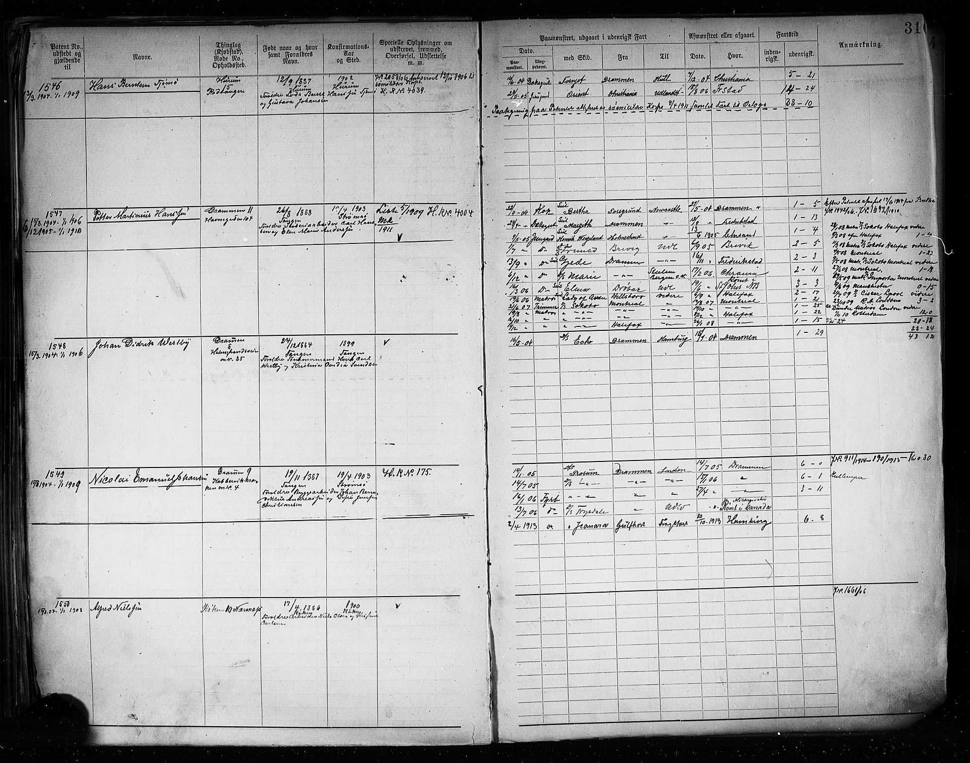 Drammen innrulleringsdistrikt, SAKO/A-781/F/Fb/L0005: Annotasjonsrulle, 1894-1905, p. 313