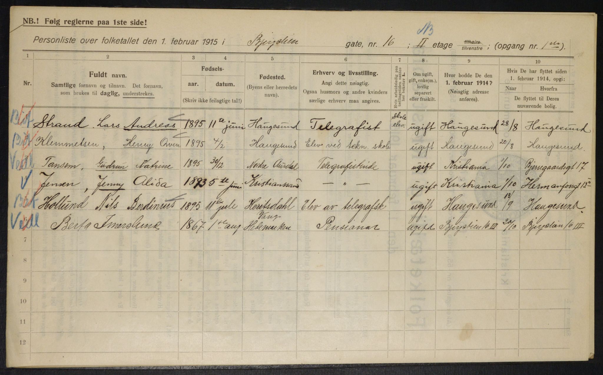 OBA, Municipal Census 1915 for Kristiania, 1915, p. 4603