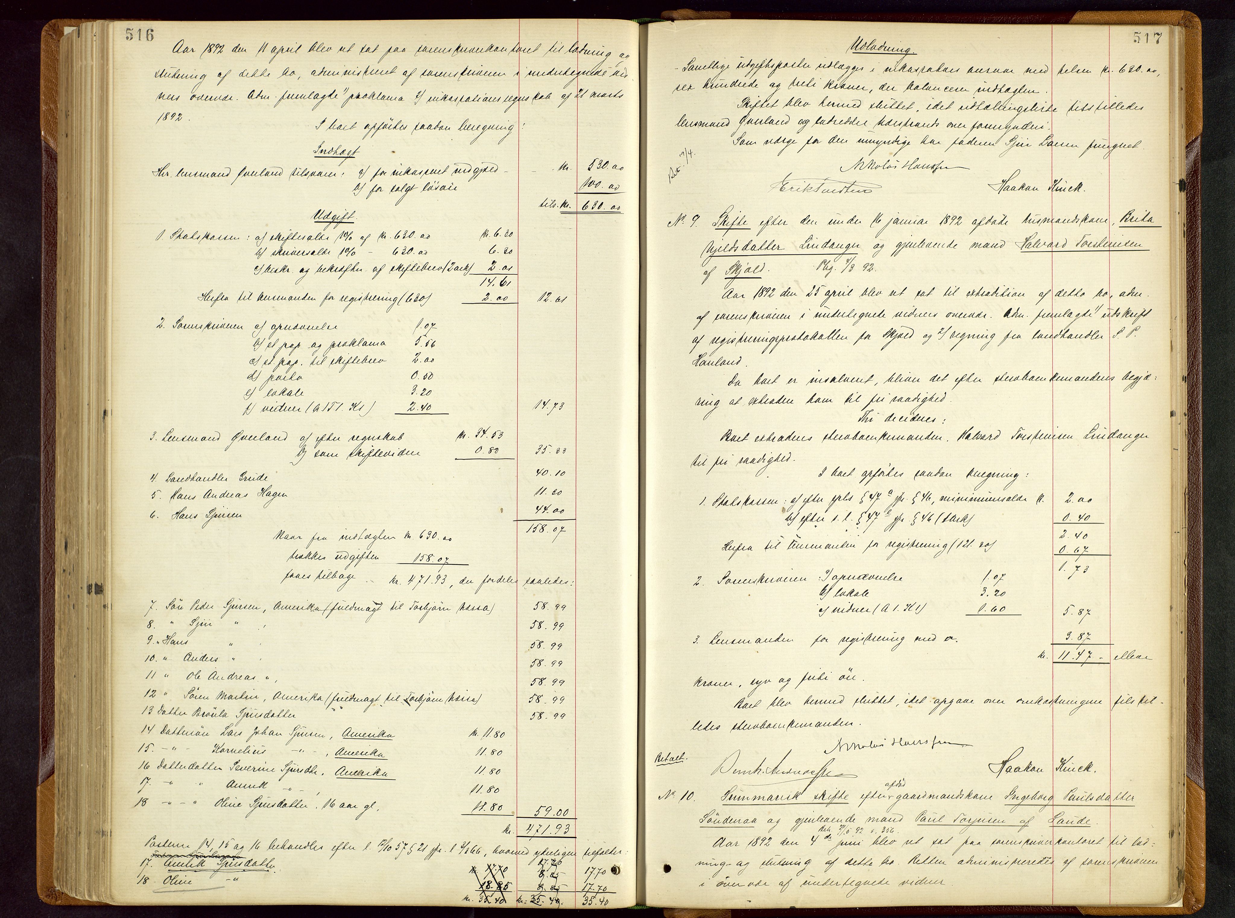 Ryfylke tingrett, AV/SAST-A-100055/001/IV/IVD/L0028: Skifteprotokoll, register i protokollen, 1885-1893, p. 516-517