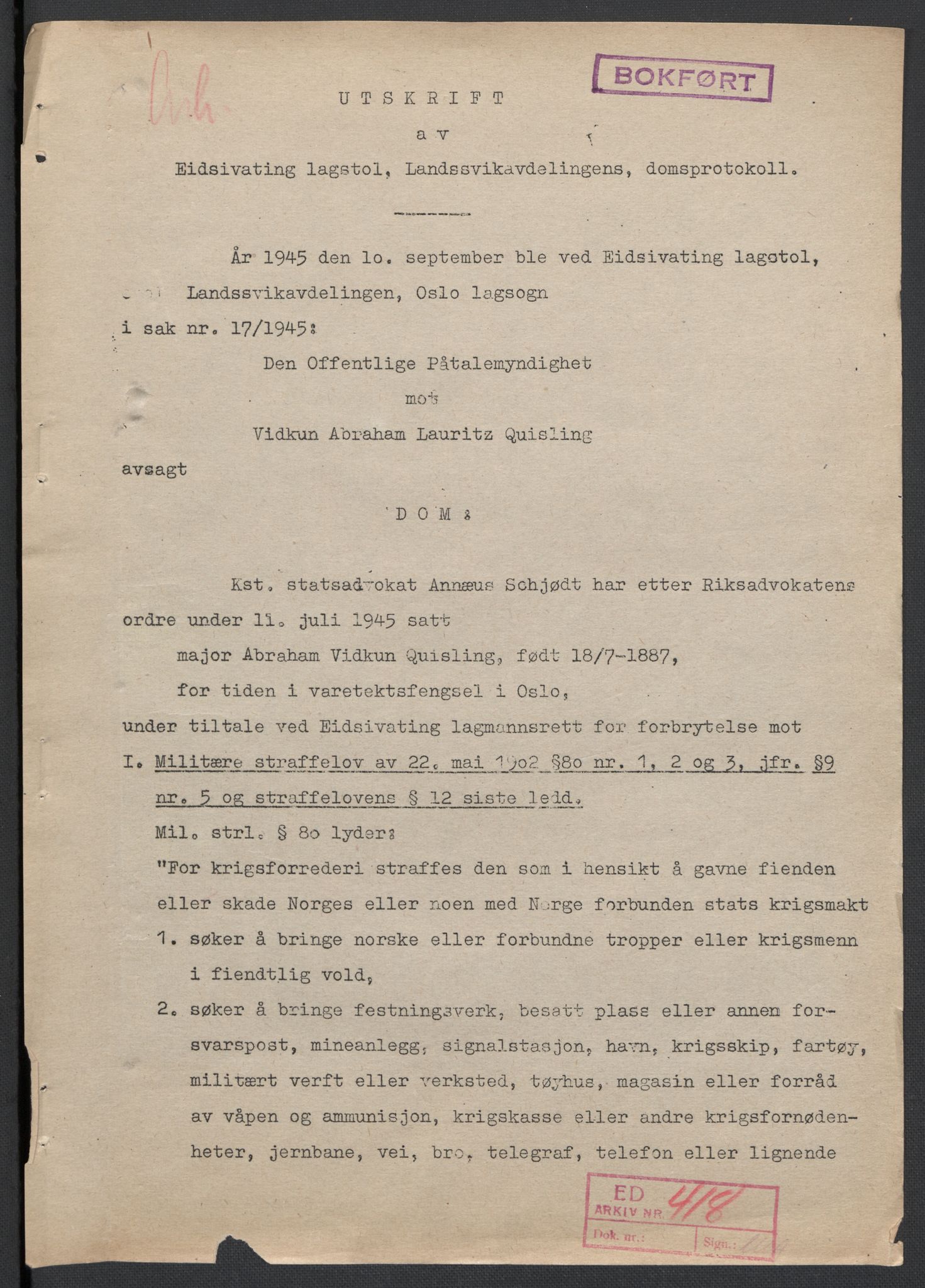 Landssvikarkivet, Oslo politikammer, AV/RA-S-3138-01/D/Da/L0003: Dnr. 29, 1945, p. 3424