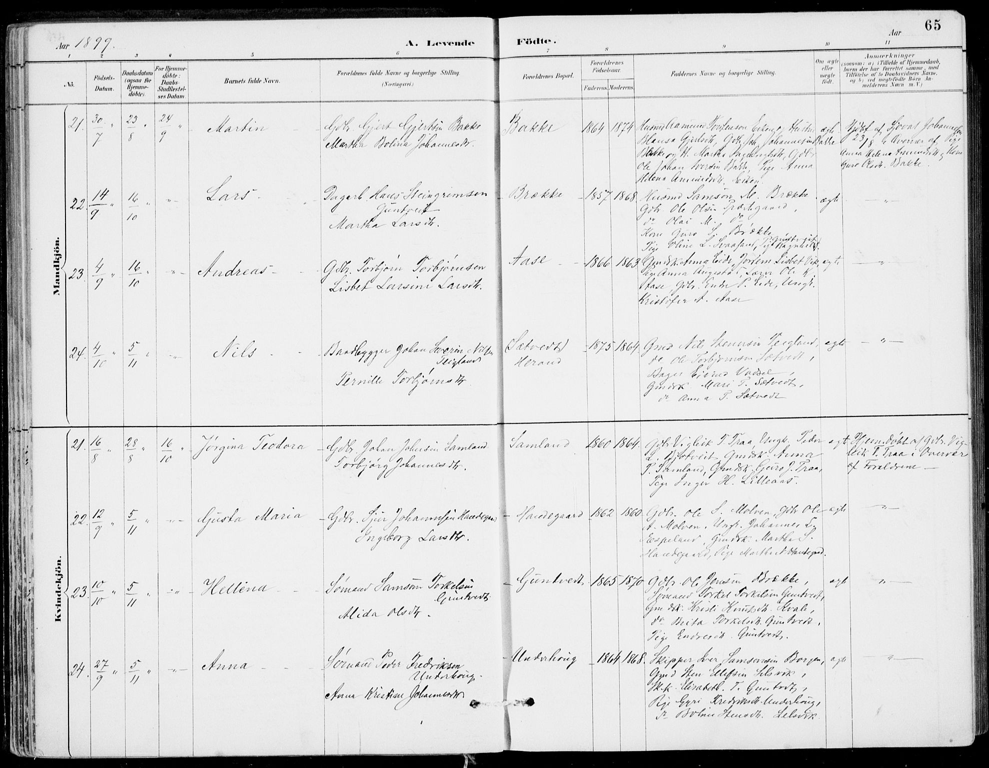 Strandebarm sokneprestembete, AV/SAB-A-78401/H/Haa: Parish register (official) no. E  1, 1886-1908, p. 65