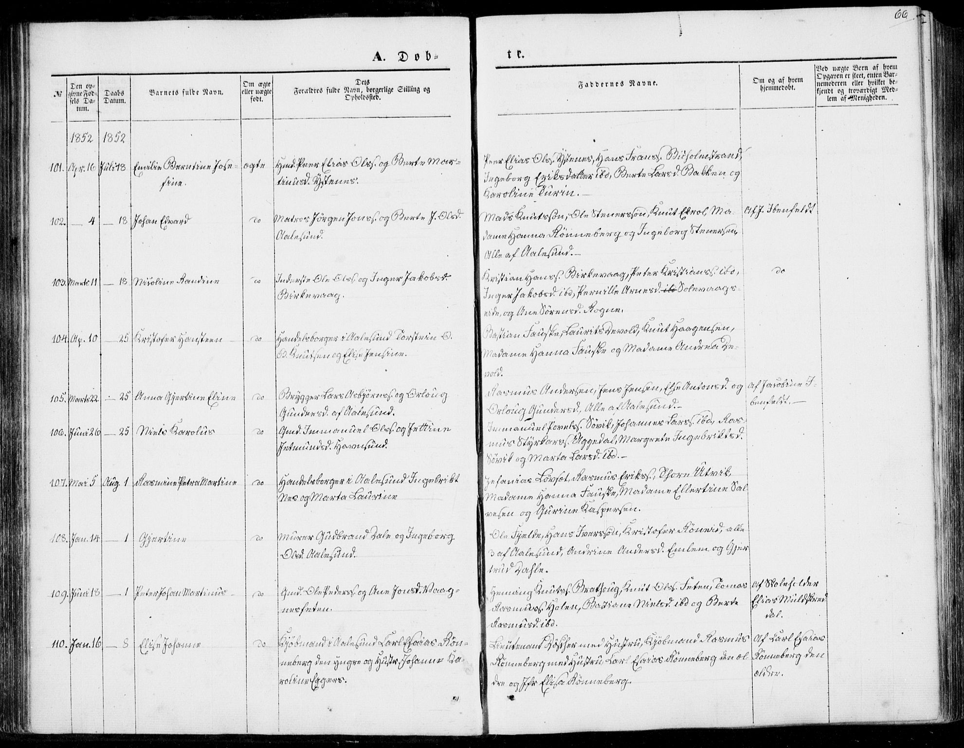 Ministerialprotokoller, klokkerbøker og fødselsregistre - Møre og Romsdal, AV/SAT-A-1454/528/L0397: Parish register (official) no. 528A08, 1848-1858, p. 66