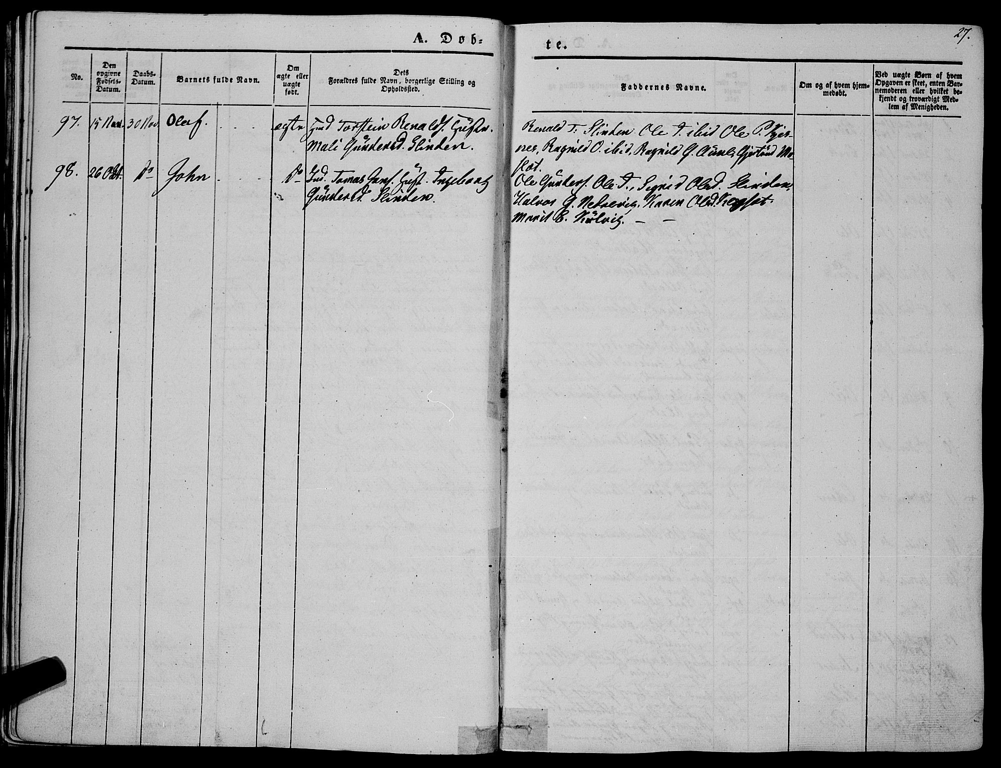 Ministerialprotokoller, klokkerbøker og fødselsregistre - Sør-Trøndelag, SAT/A-1456/695/L1145: Parish register (official) no. 695A06 /1, 1843-1859, p. 27