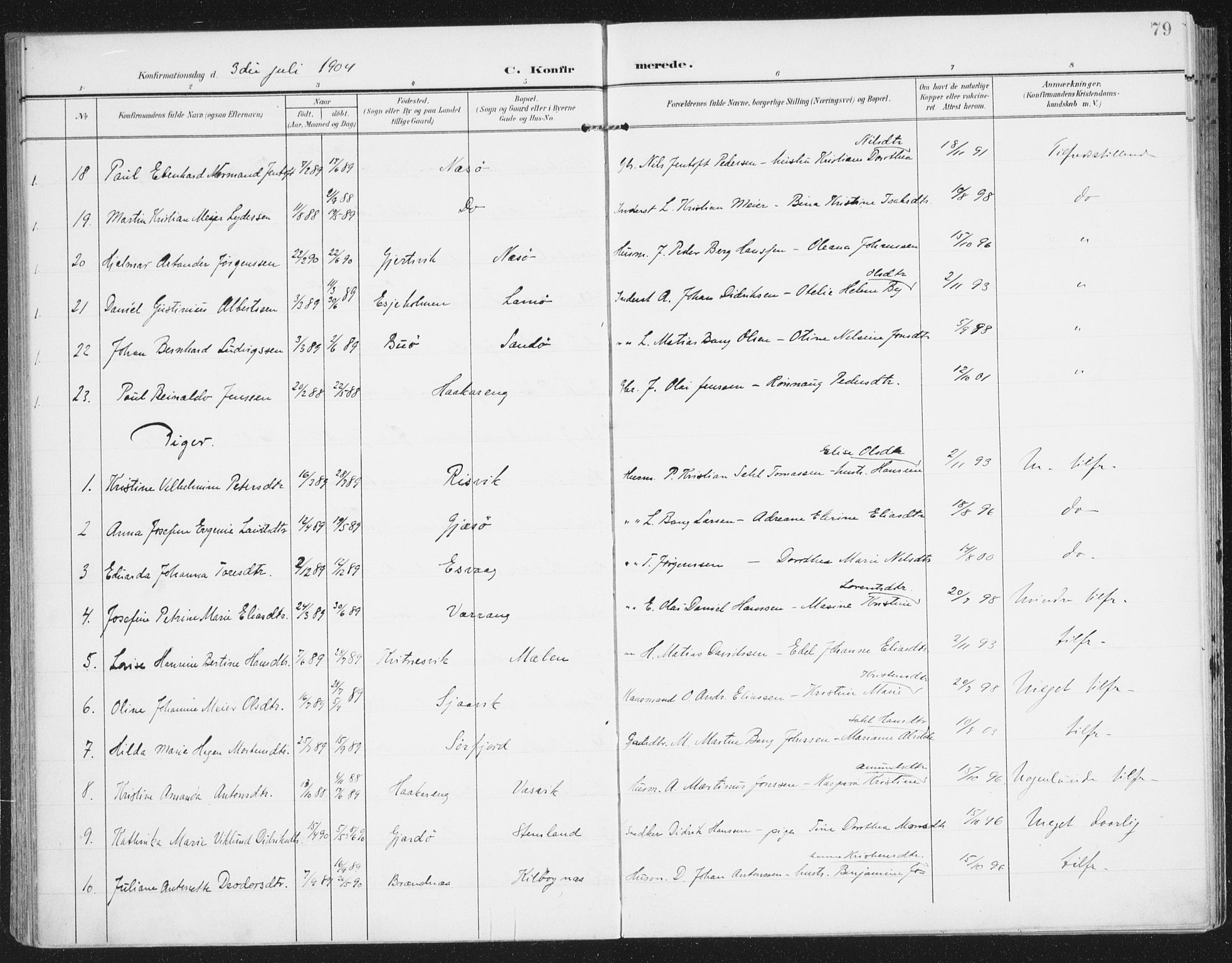 Ministerialprotokoller, klokkerbøker og fødselsregistre - Nordland, SAT/A-1459/841/L0612: Parish register (official) no. 841A15, 1902-1910, p. 79