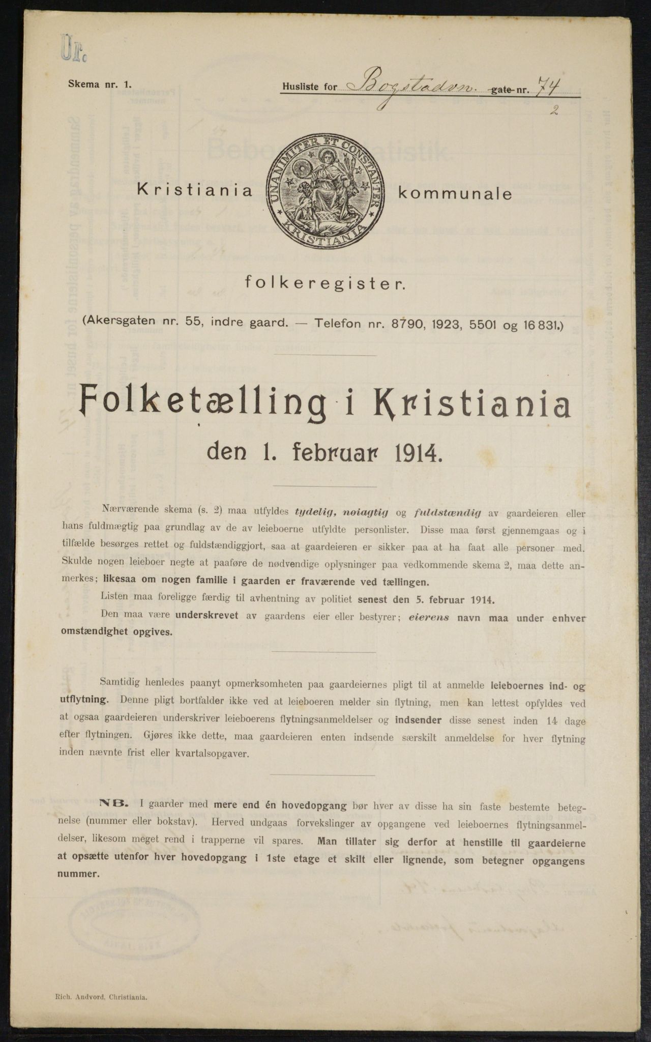 OBA, Municipal Census 1914 for Kristiania, 1914, p. 7592