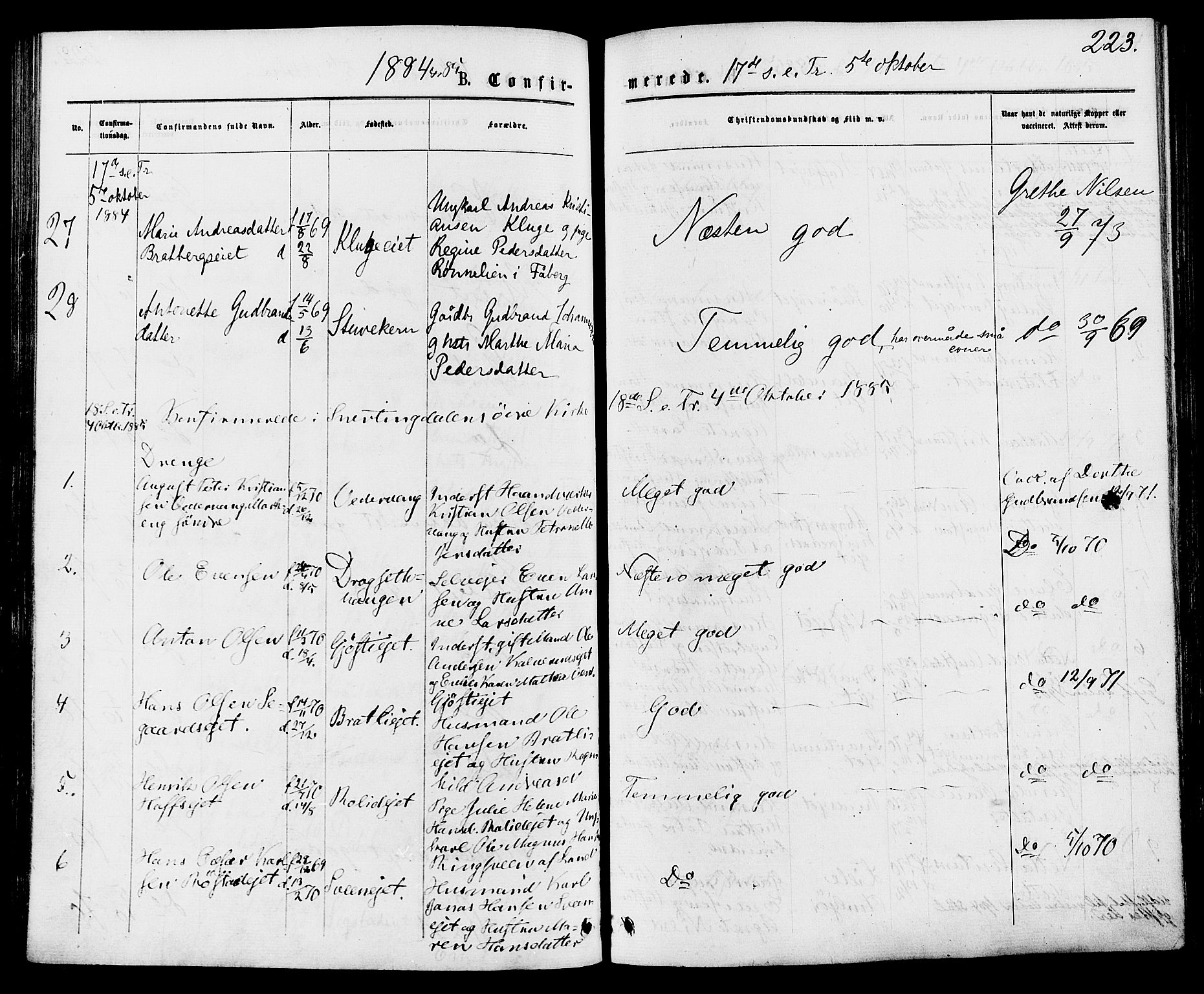 Biri prestekontor, SAH/PREST-096/H/Ha/Haa/L0006: Parish register (official) no. 6, 1877-1886, p. 223