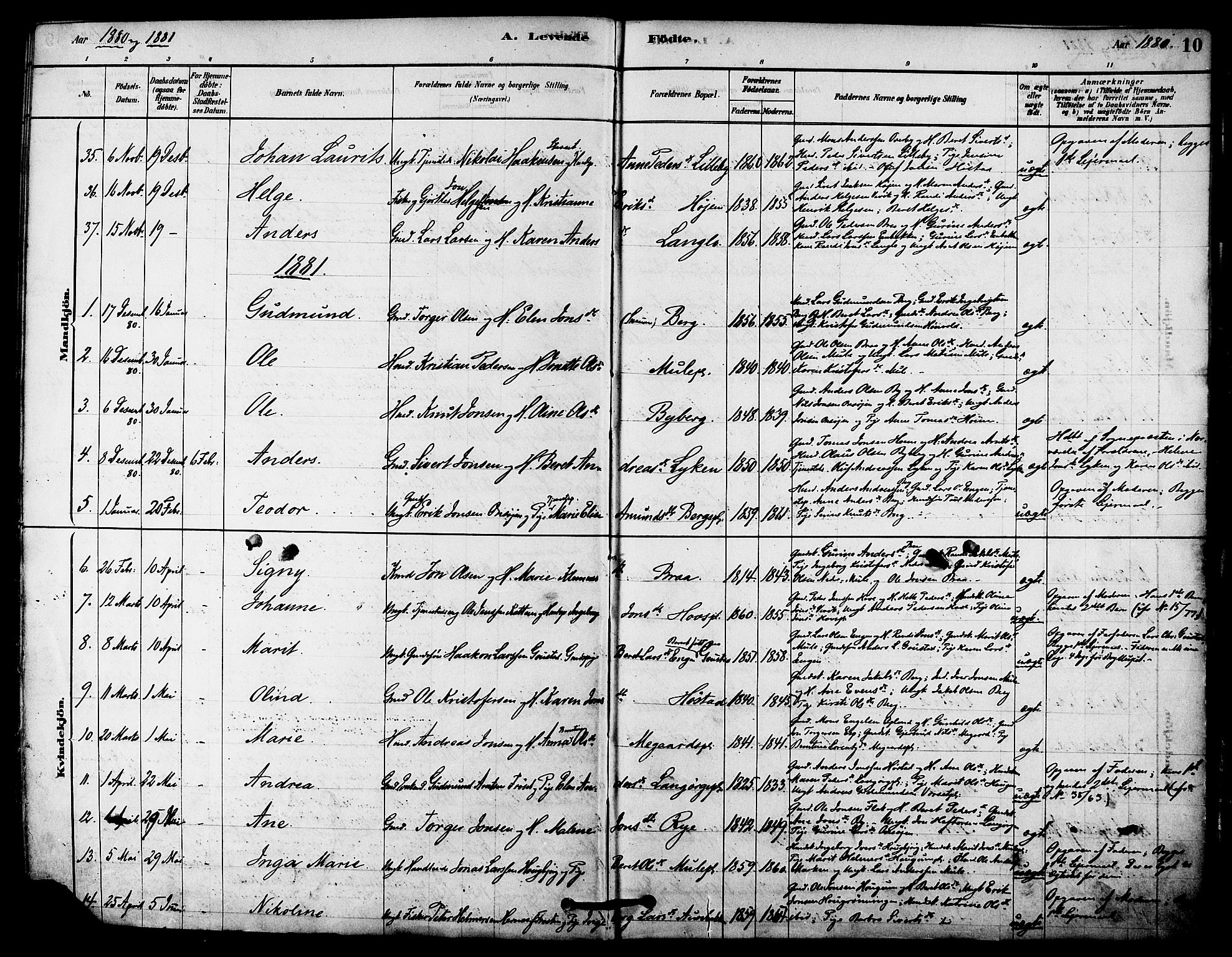 Ministerialprotokoller, klokkerbøker og fødselsregistre - Sør-Trøndelag, AV/SAT-A-1456/612/L0378: Parish register (official) no. 612A10, 1878-1897, p. 10