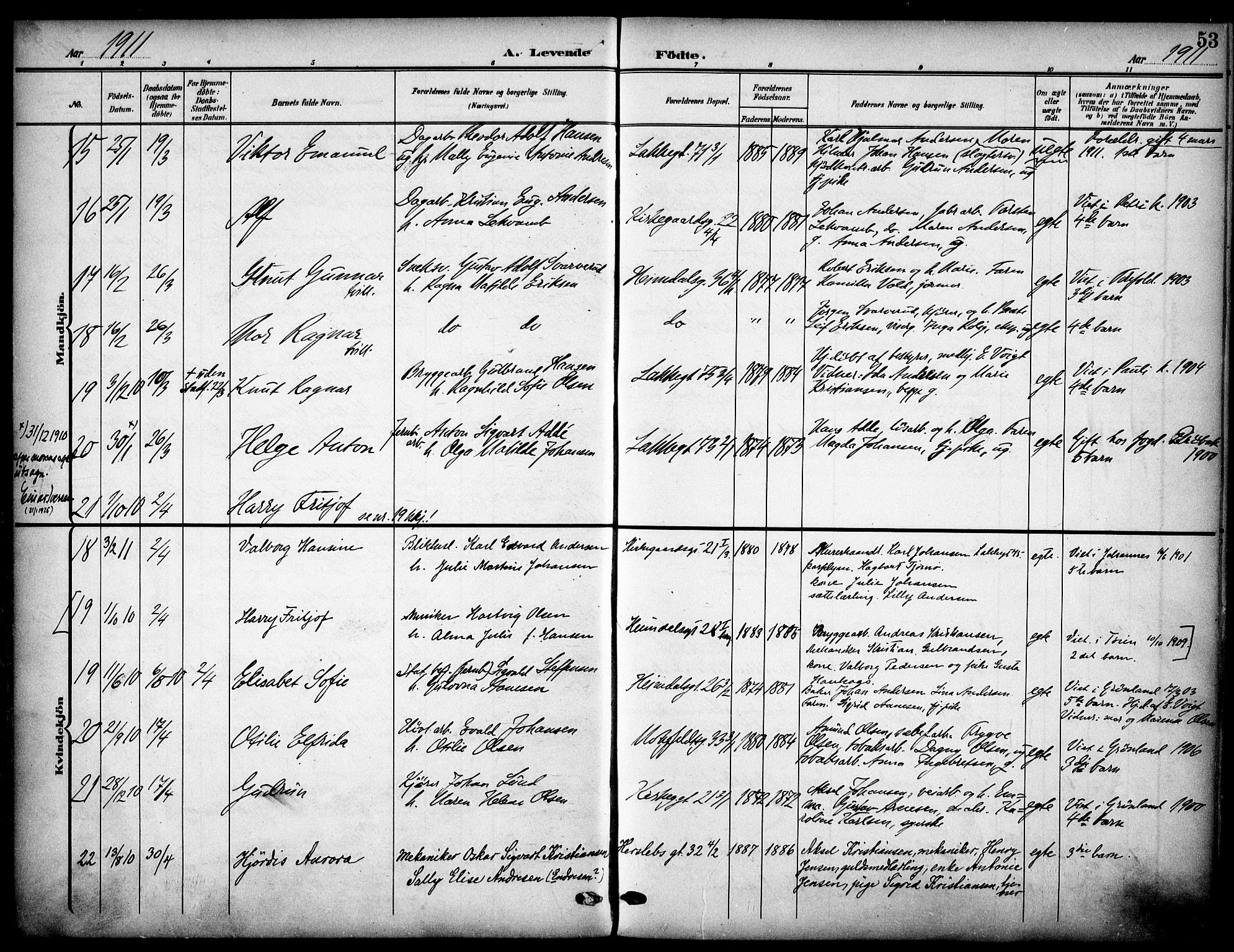 Tøyen prestekontor Kirkebøker, AV/SAO-A-10167a/F/Fa/L0001: Parish register (official) no. I 1, 1907-1916, p. 53