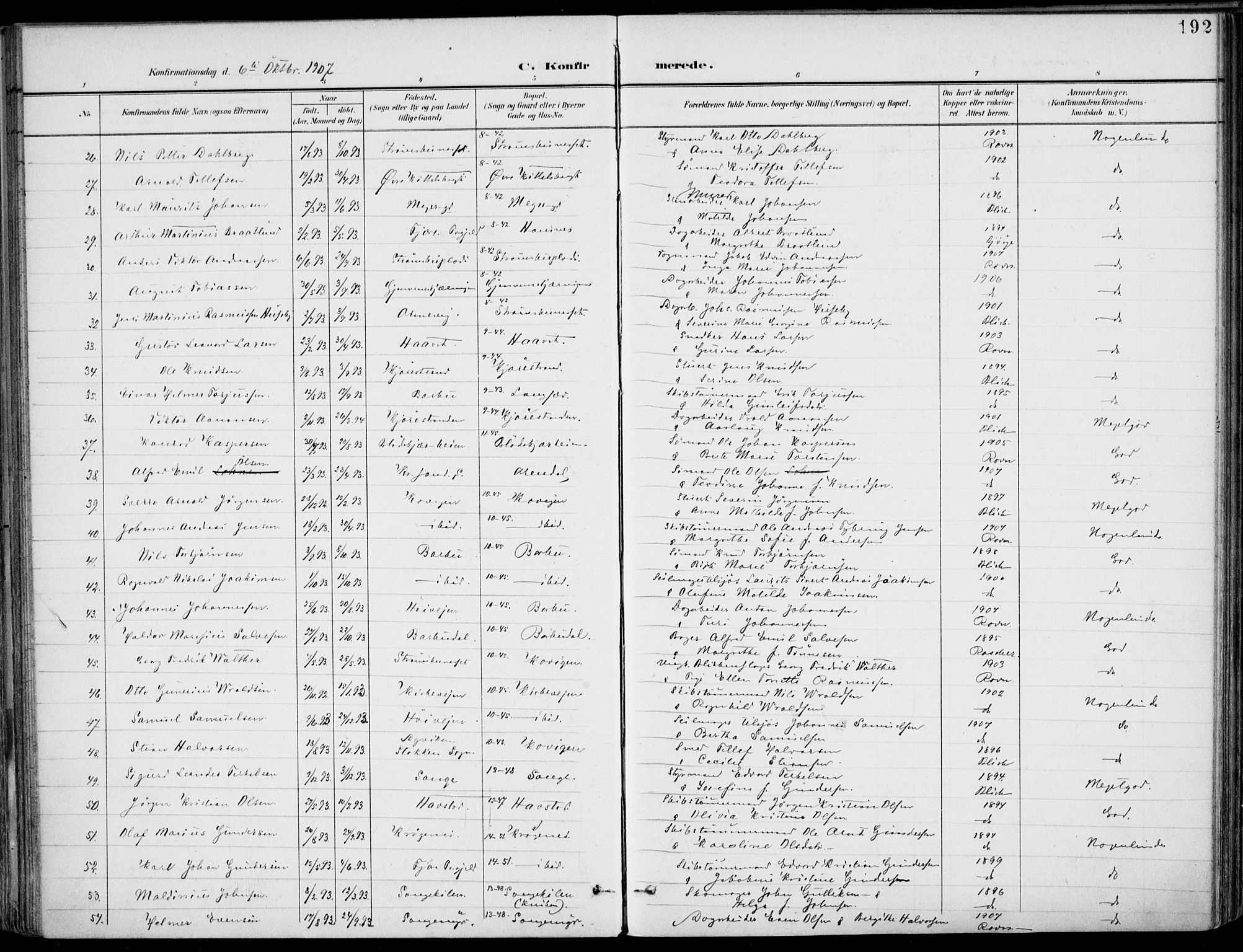 Barbu sokneprestkontor, AV/SAK-1111-0003/F/Fa/L0005: Parish register (official) no. A 5, 1899-1909, p. 192