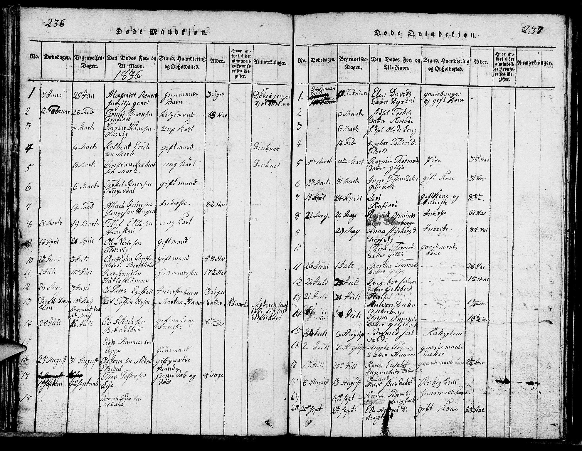 Strand sokneprestkontor, SAST/A-101828/H/Ha/Hab/L0002: Parish register (copy) no. B 2, 1816-1854, p. 236-237